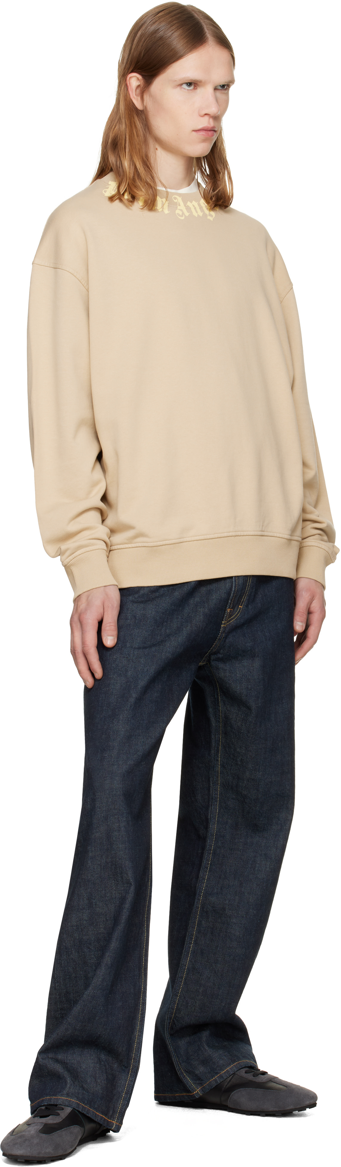 Palm Angels - ベージュ Neck Logo Regular Crew スウェットシャツ