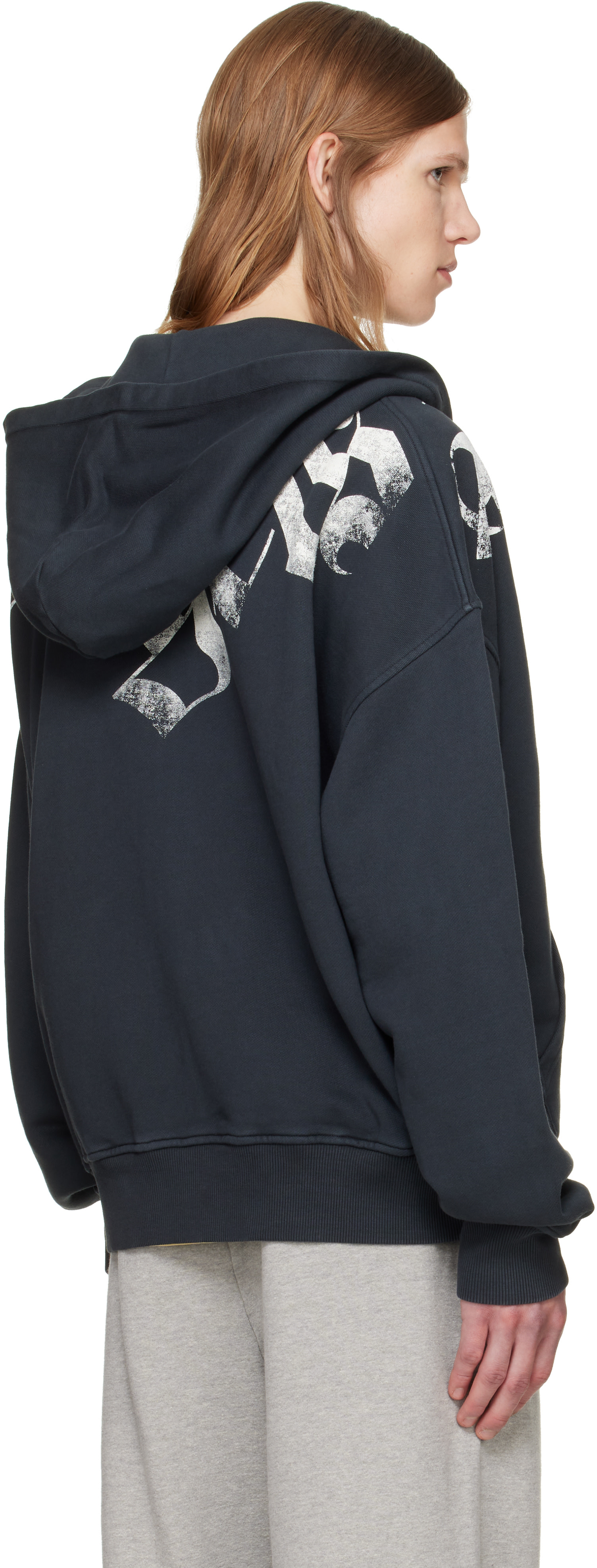 Palm Angels: Black Big Neck Logo Zip Loose Hoodie | SSENSE