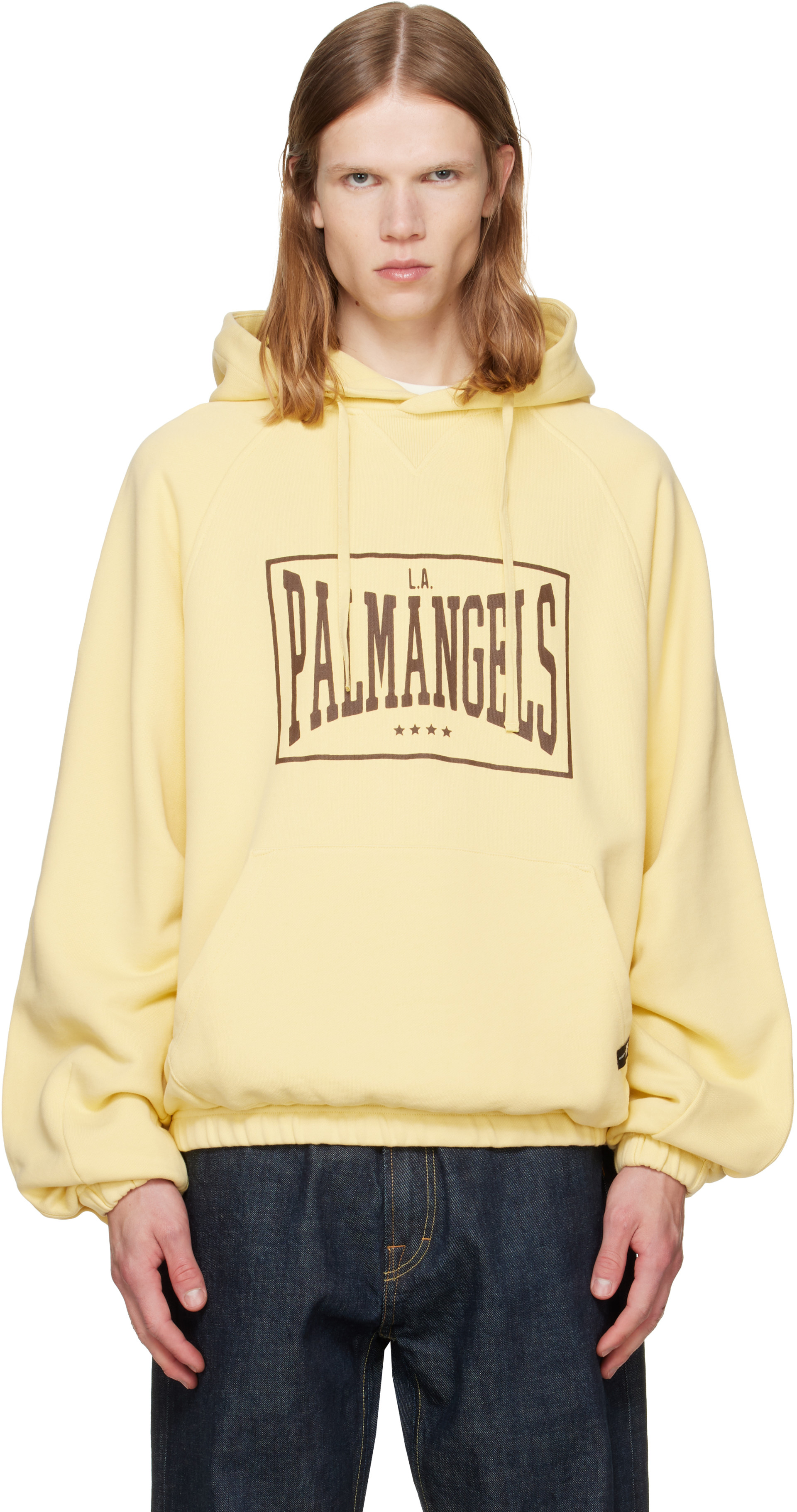 Palm Angels - Pull à capuche décontracté jaune à logo rétro