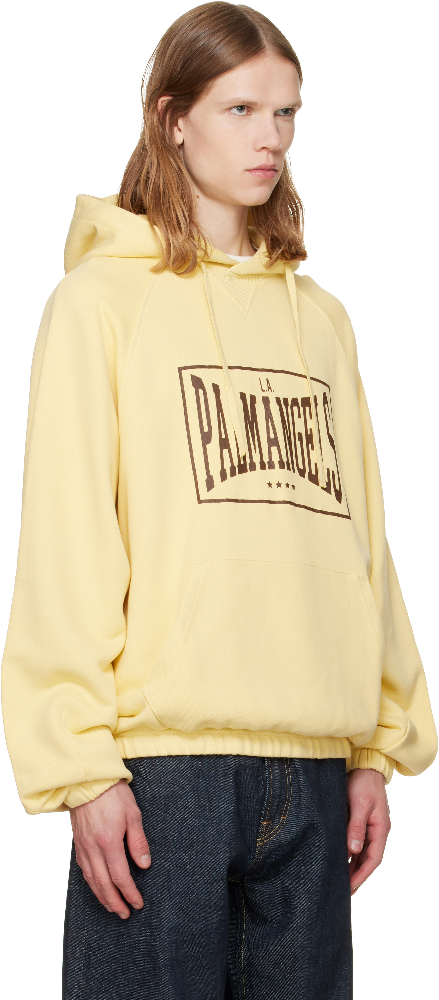 Palm Angels - Pull à capuche décontracté jaune à logo rétro