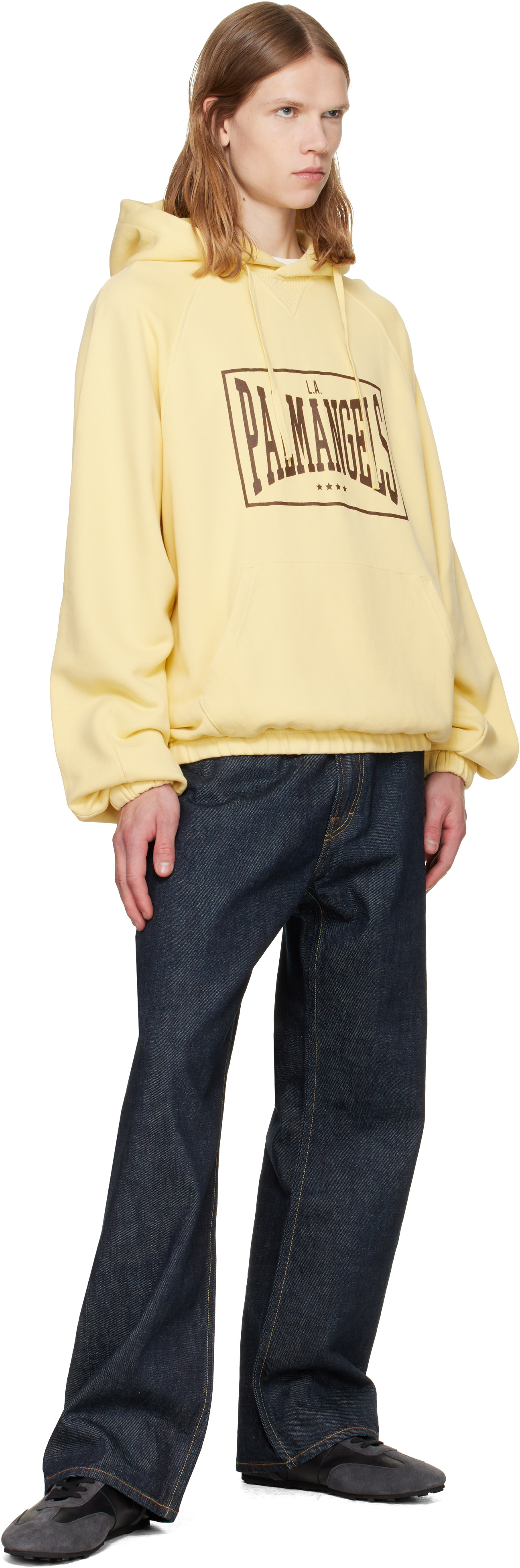 Palm Angels - Pull à capuche décontracté jaune à logo rétro