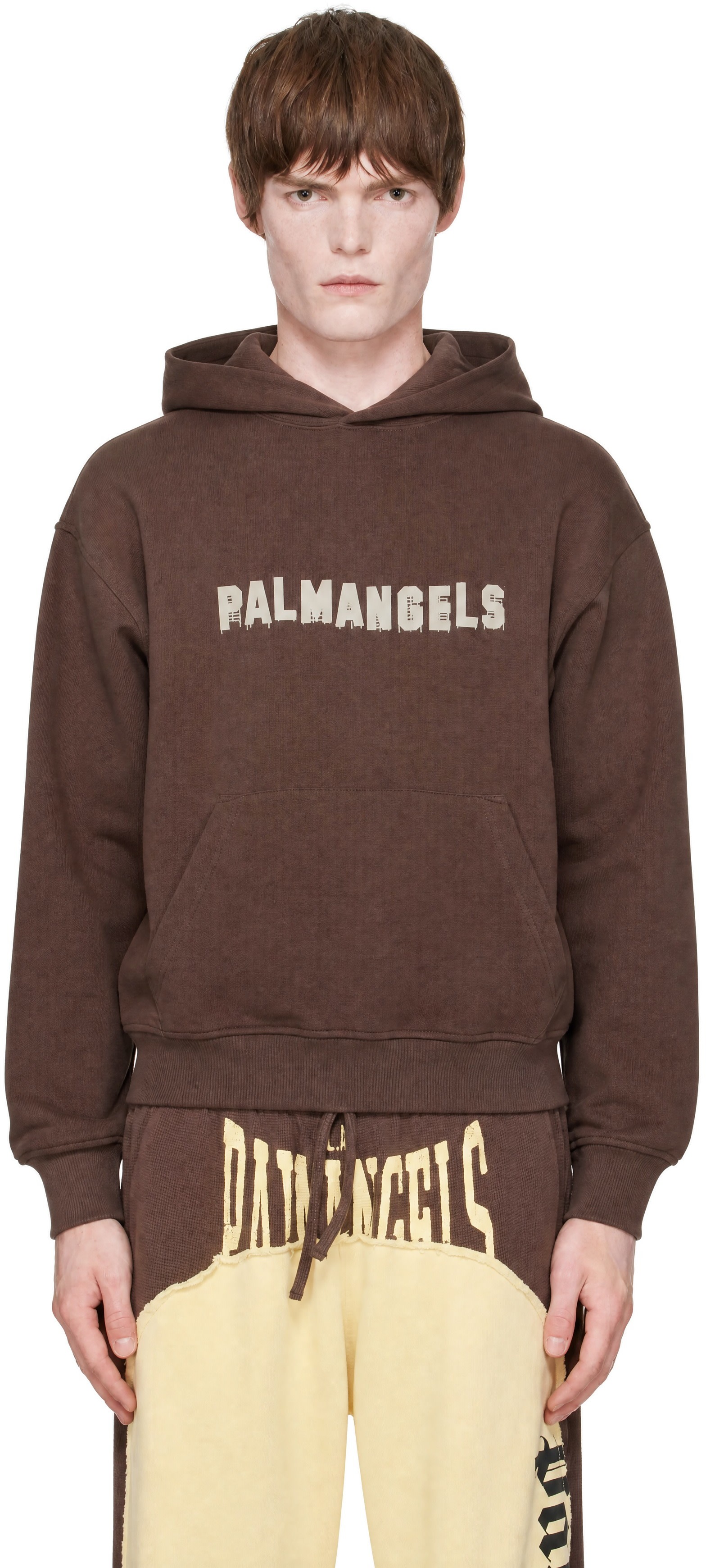 Palm Angels - Pull à capuche Hills brun à logo