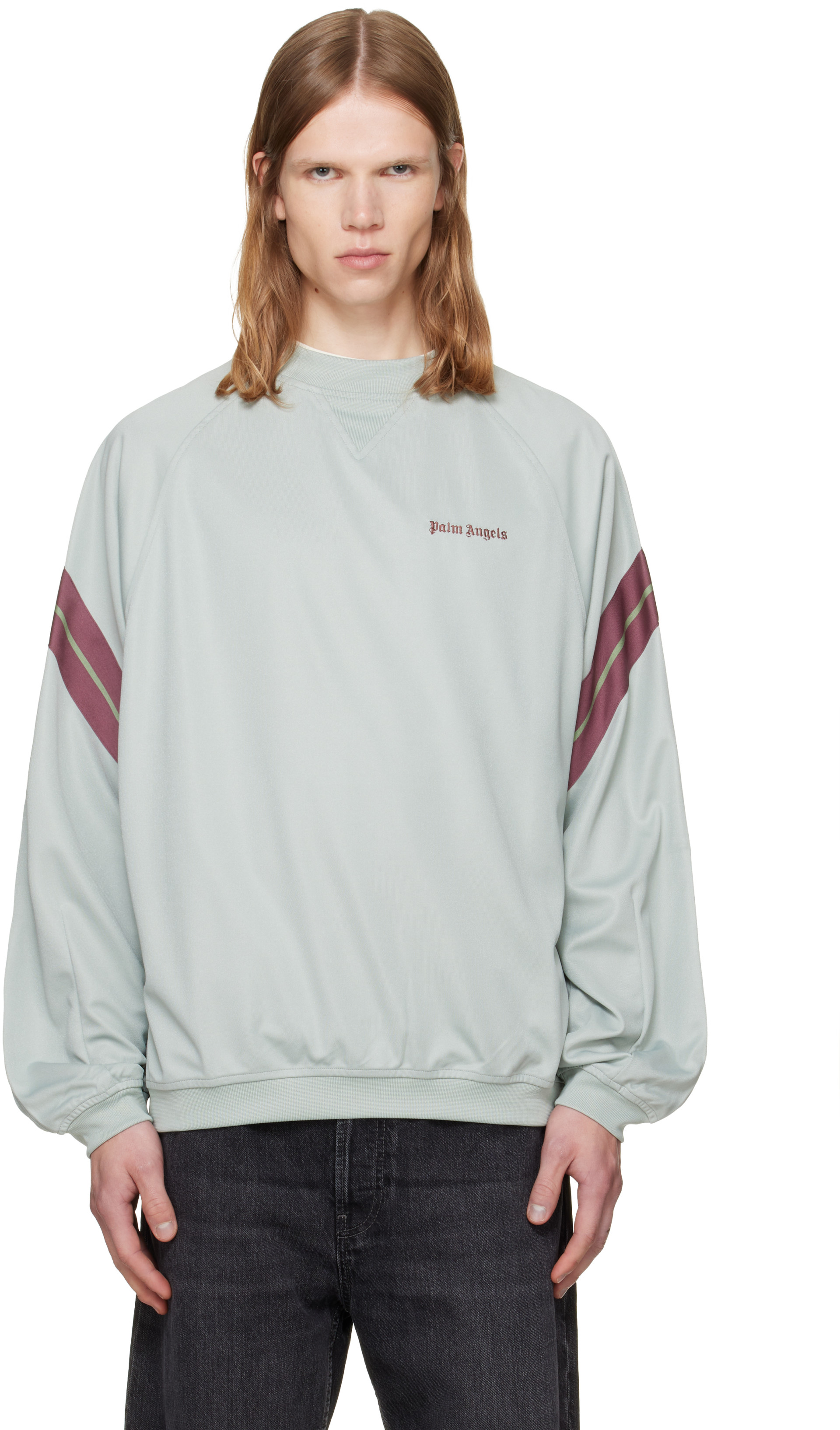 Palm Angels - Pull molletonné bleu à logo et à col ras du cou