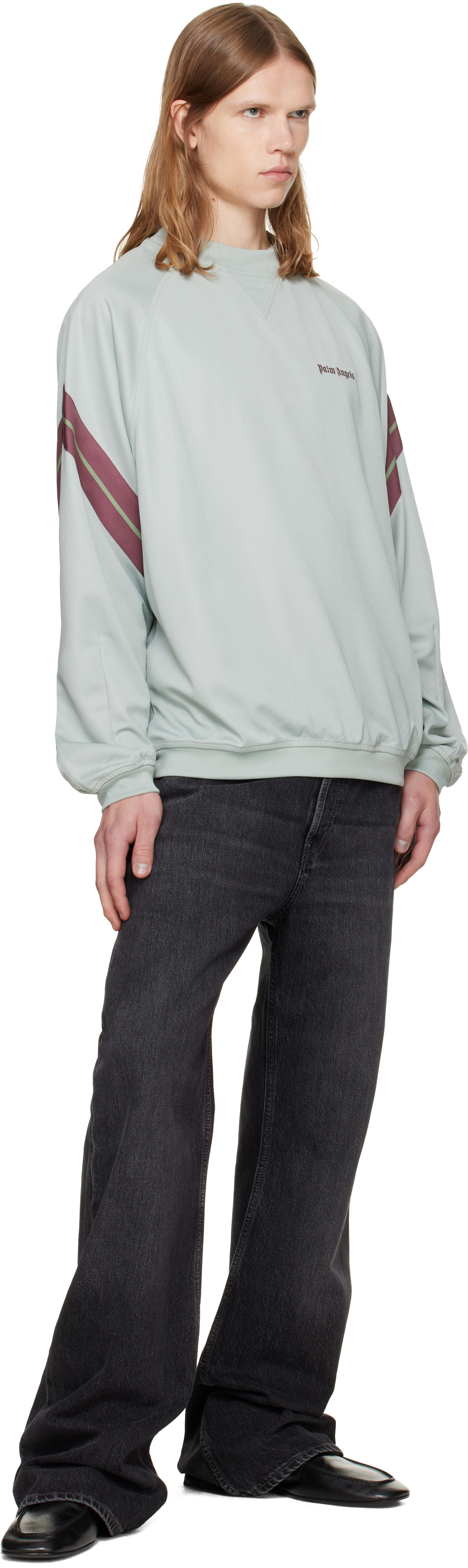 Palm Angels - Pull molletonné bleu à logo et à col ras du cou