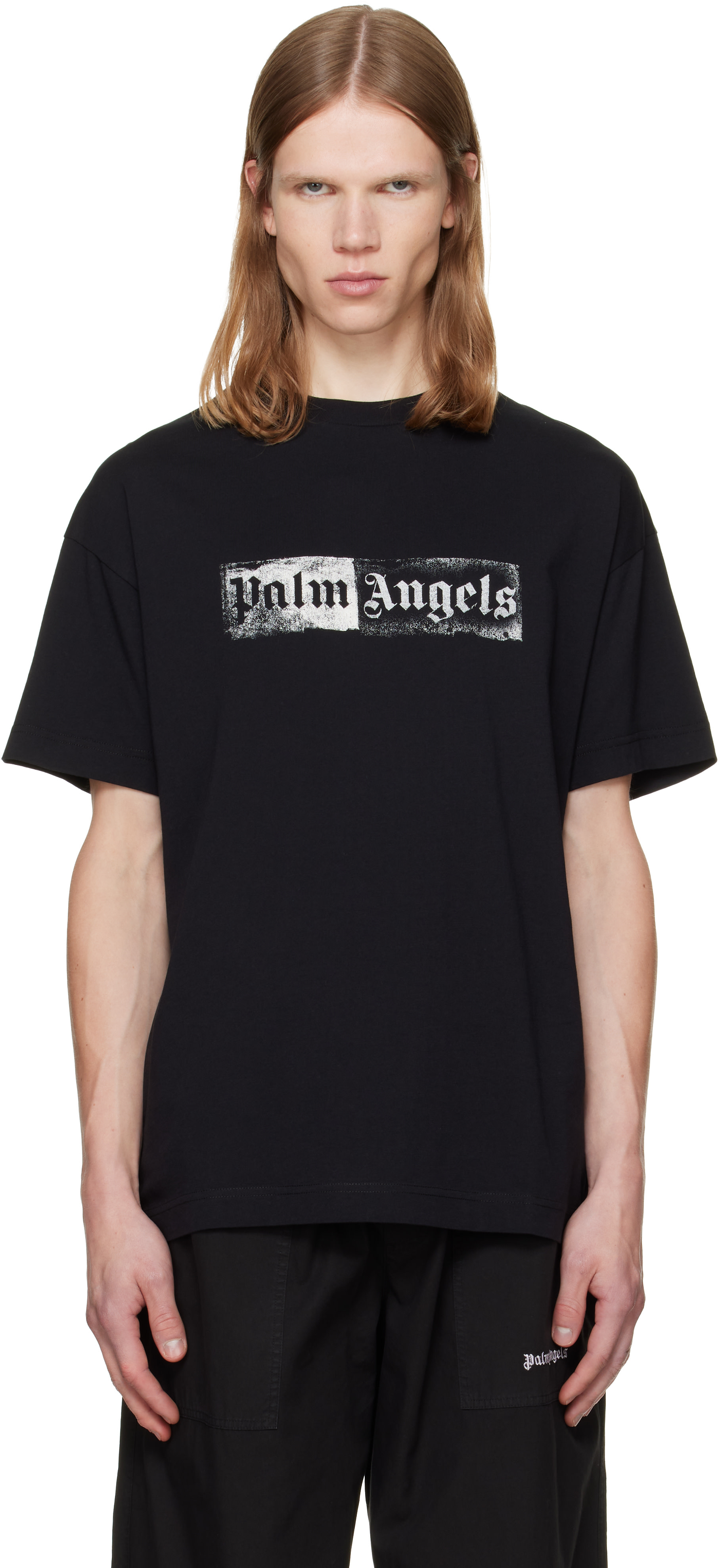 Palm Angels: ブラック Stamp Logo Regular Tシャツ | SSENSE 日本