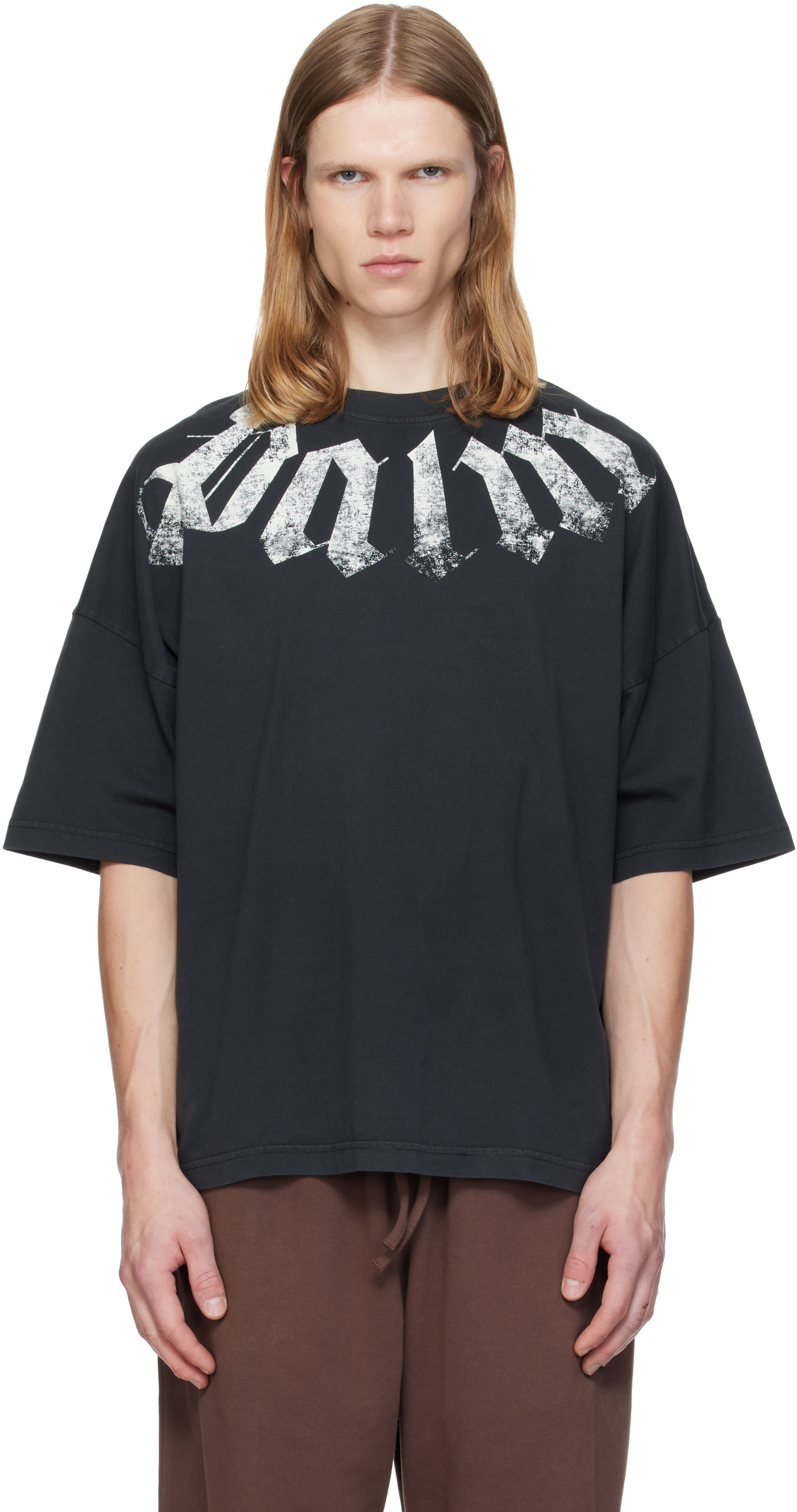 Palm Angels: Black Big Neck Logo Loose T-shirt | SSENSE