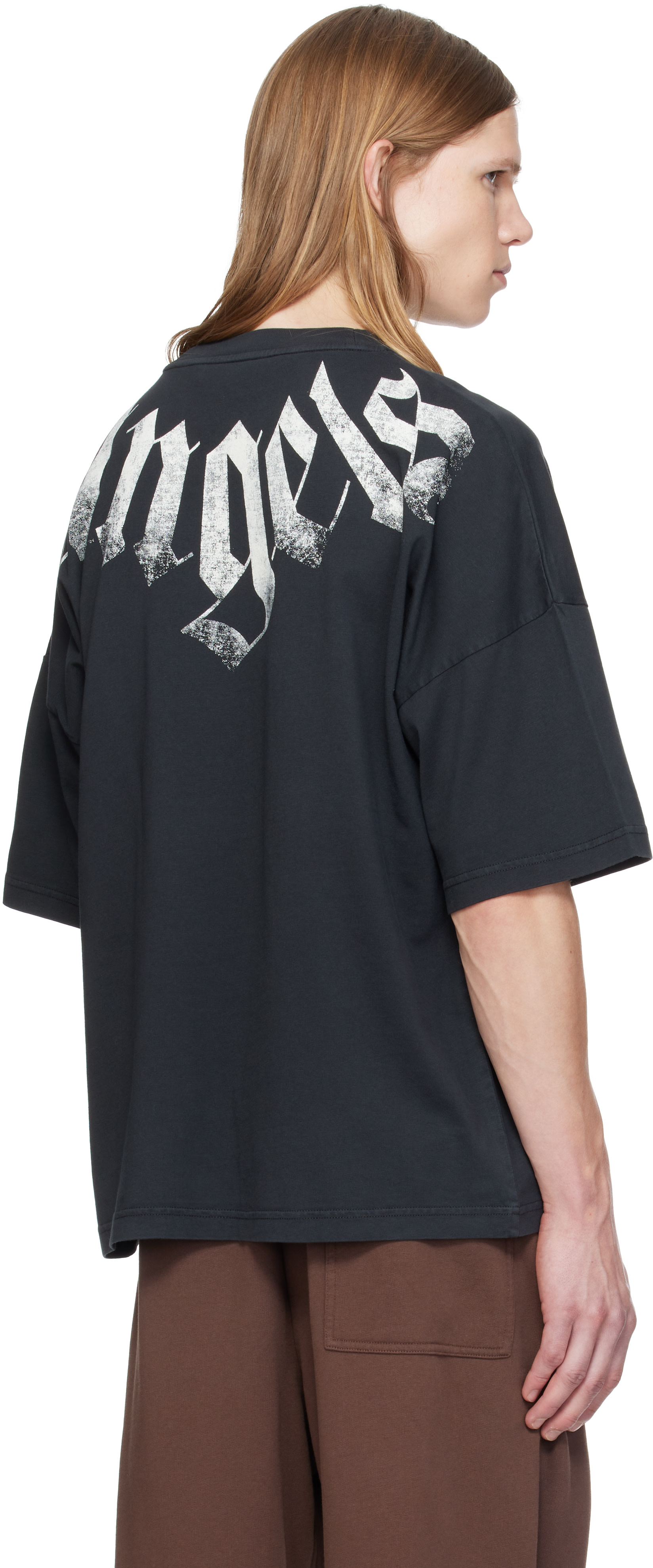 Palm Angels: Black Big Neck Logo Loose T-shirt | SSENSE Canada