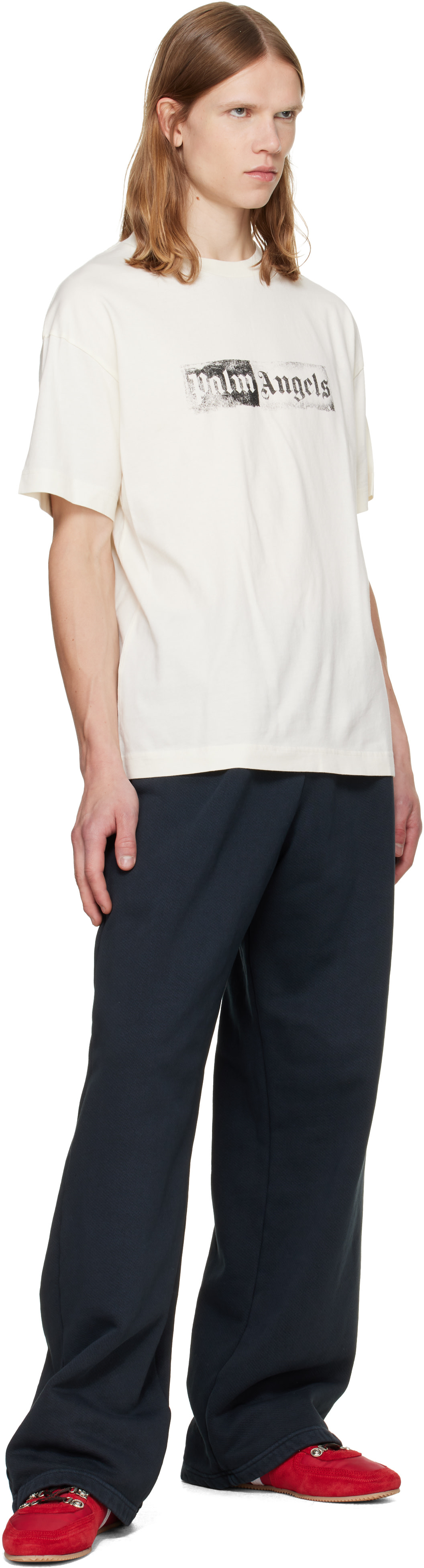 Palm Angels - オフホワイト Stamp Logo Regular Tシャツ
