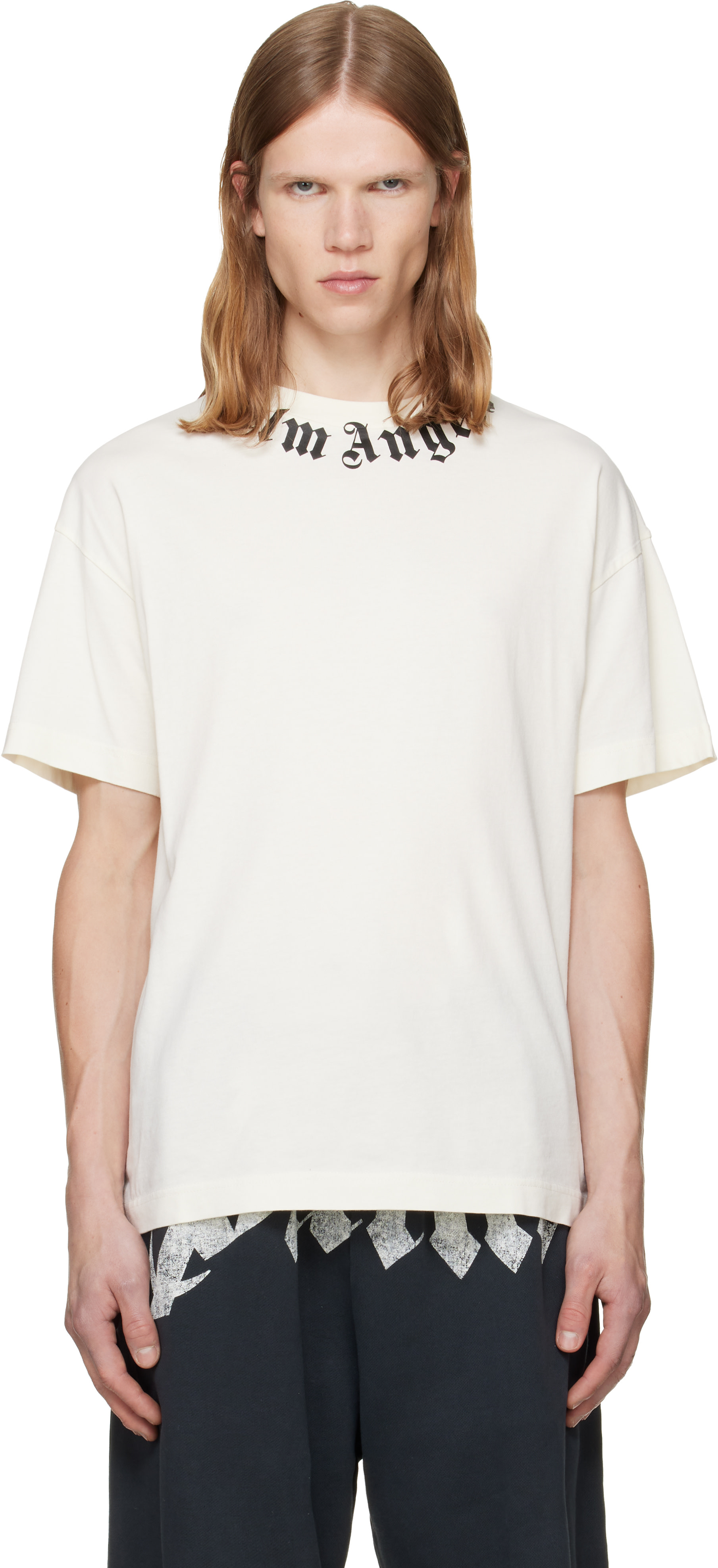 Palm Angels - オフホワイト Neck Logo レギュラーフィット Tシャツ