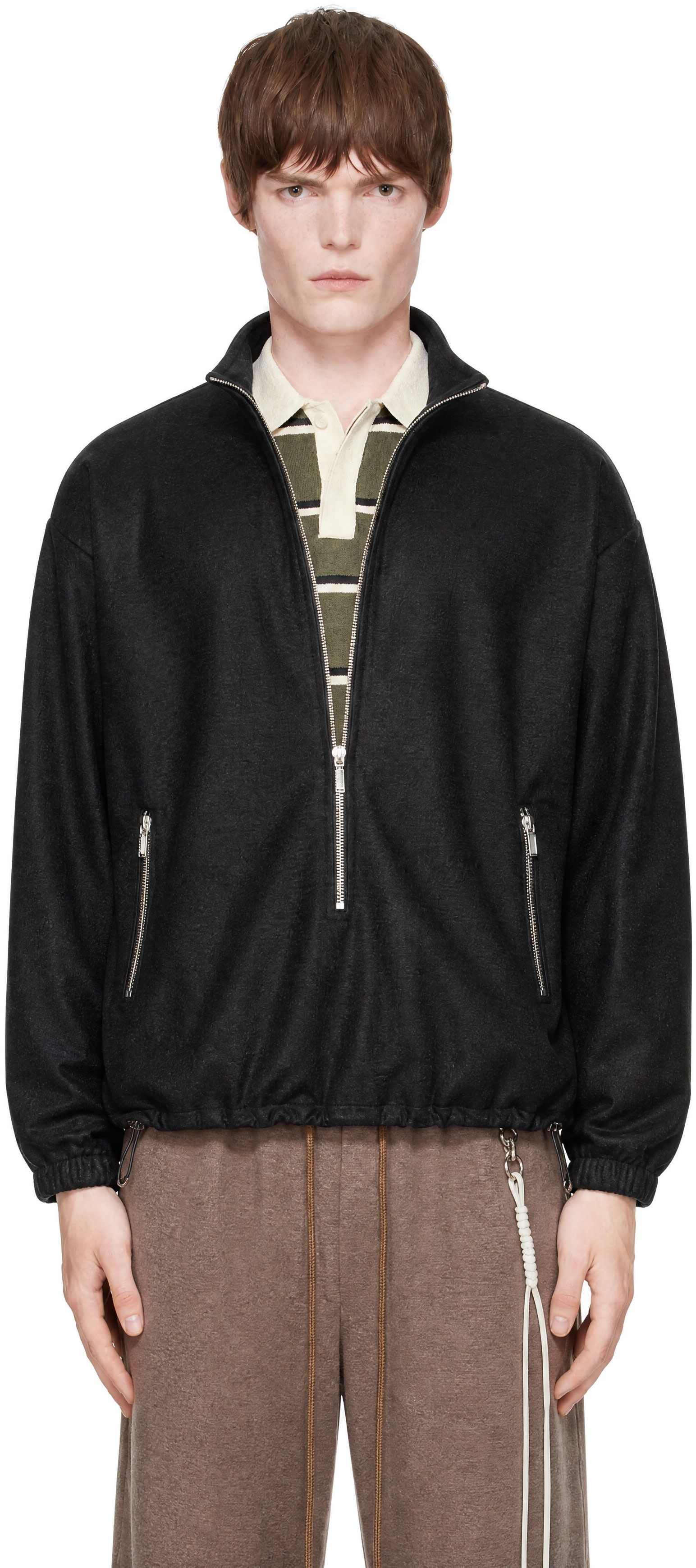 Song for the Mute - 黑色 Drape Wool Long Zip 套头衫