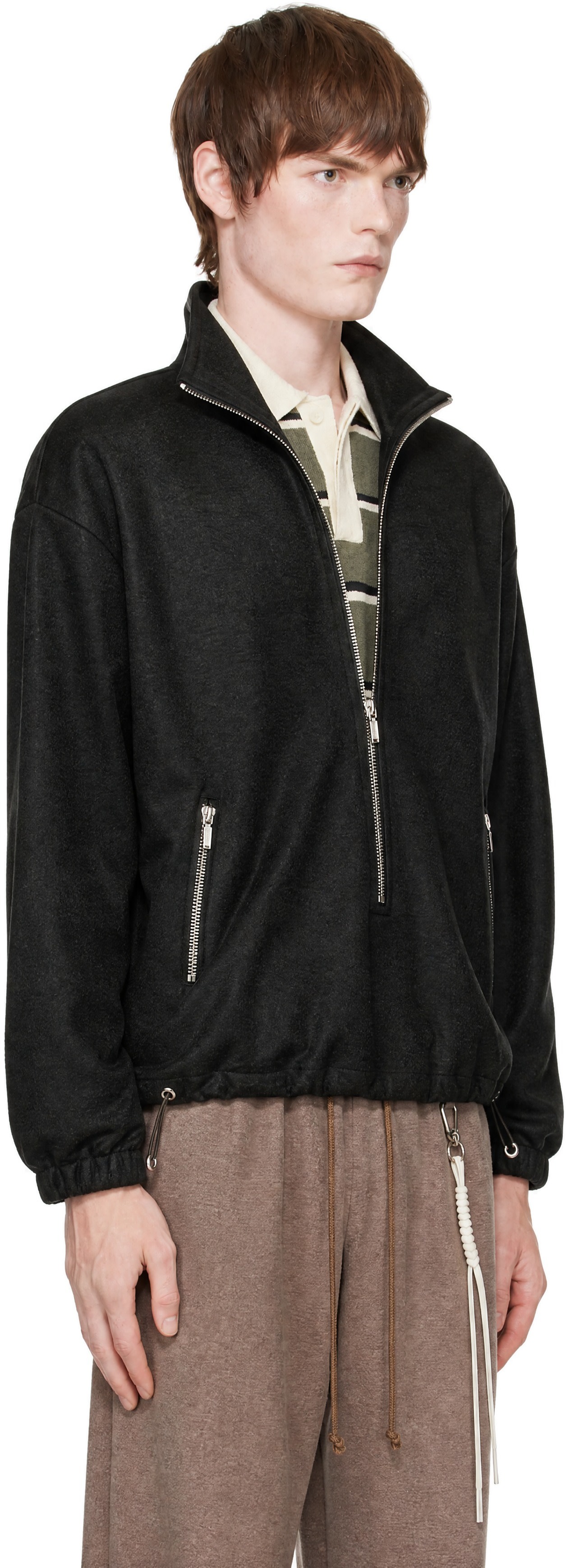 Song for the Mute - 黑色 Drape Wool Long Zip 套头衫
