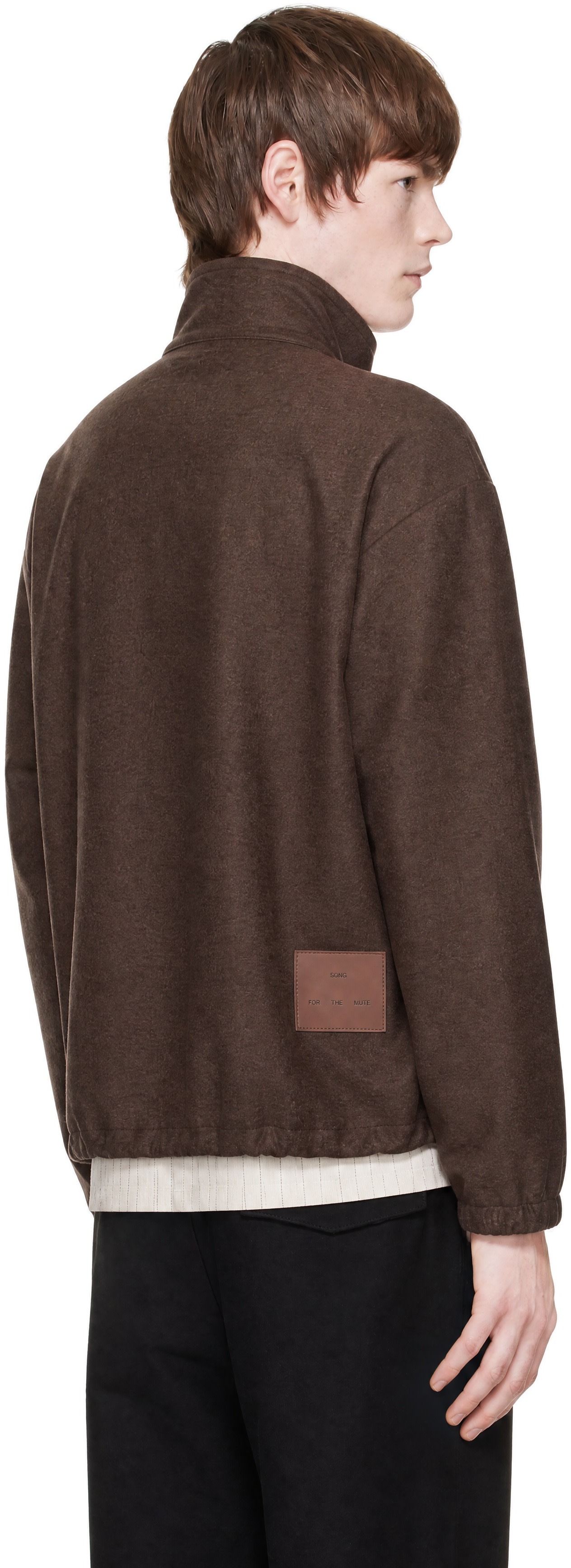 Song for the Mute - Brown Brushed Wool Long Zip Pullover Sweatshirt