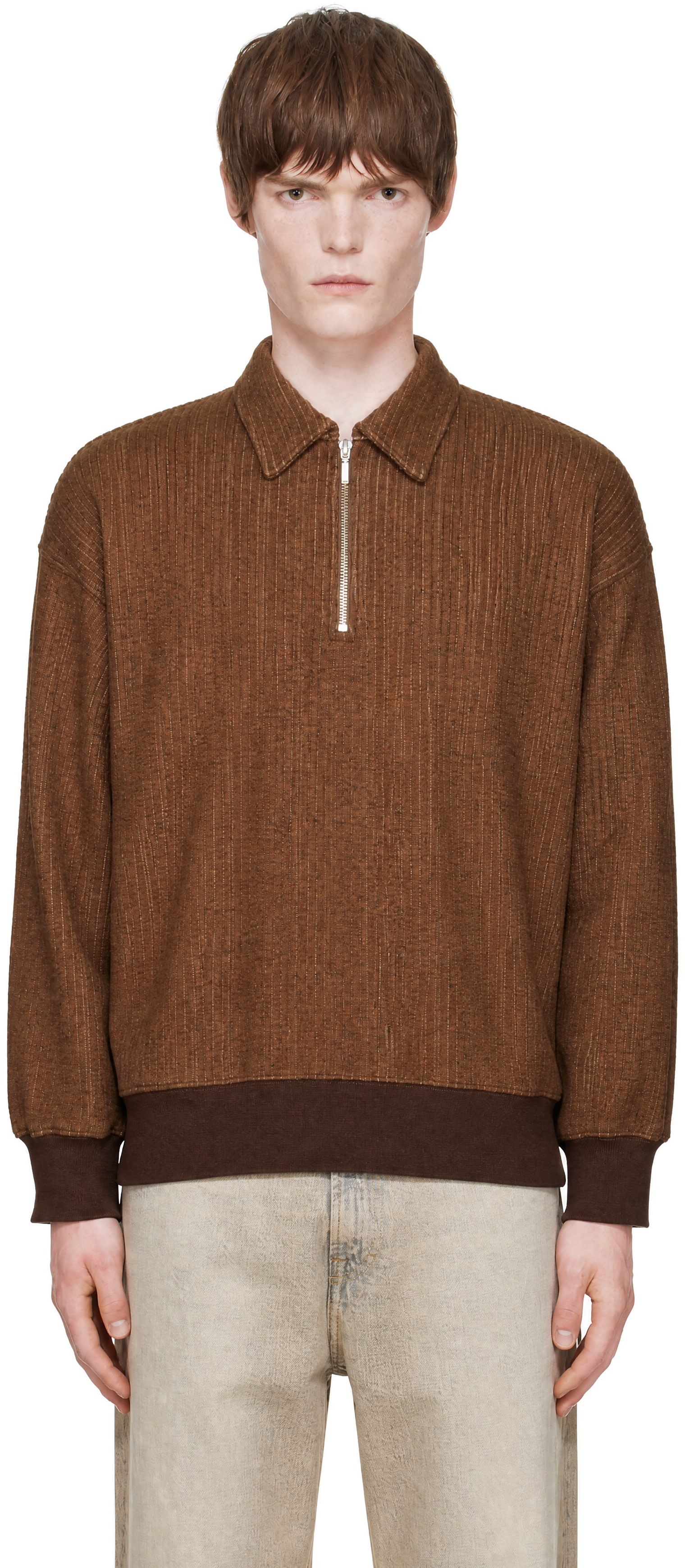 Song for the Mute - Brown Classic Collar Zip Pullover Jacket