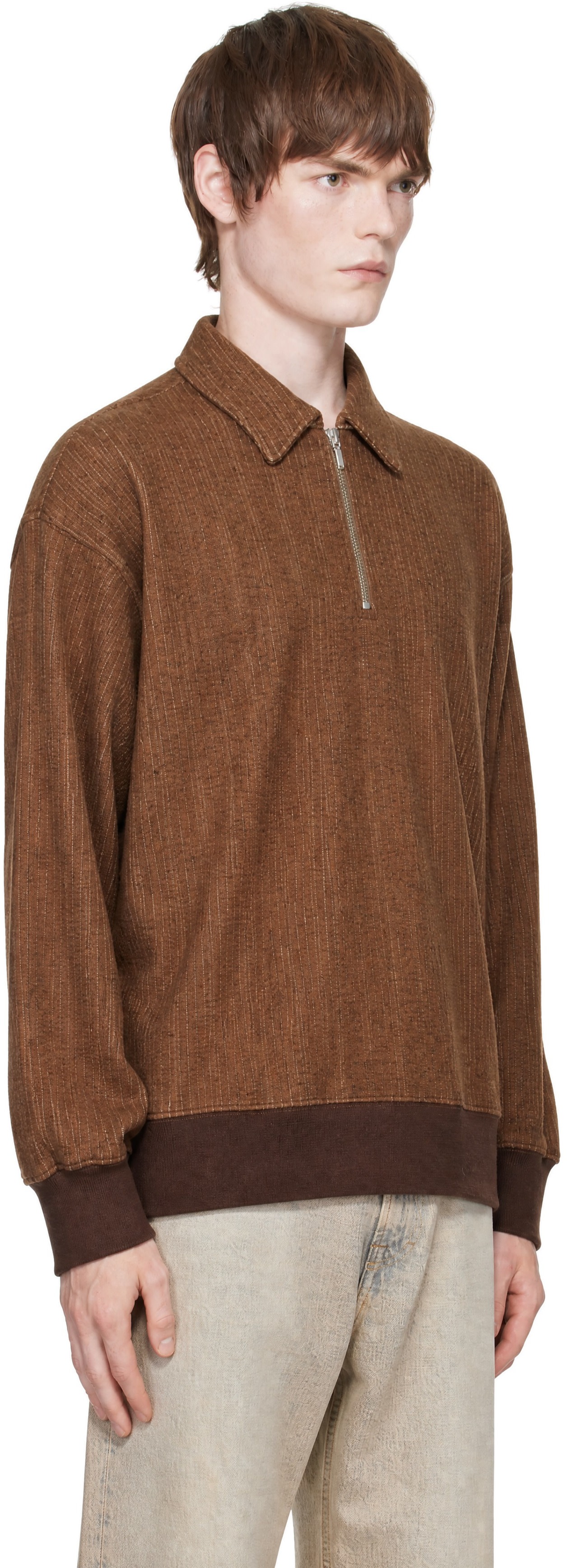 Song for the Mute - Brown Classic Collar Zip Pullover Jacket