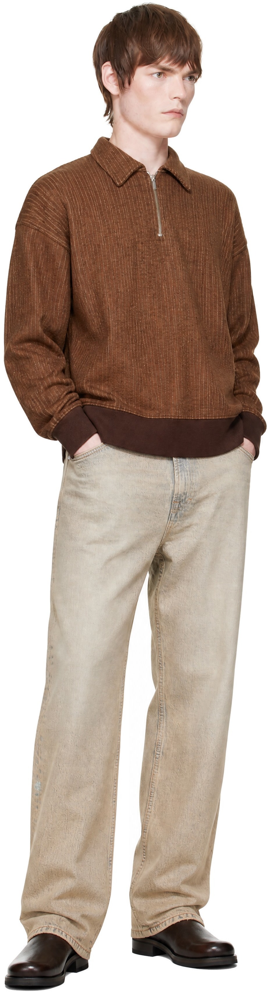 Song for the Mute - Brown Classic Collar Zip Pullover Jacket