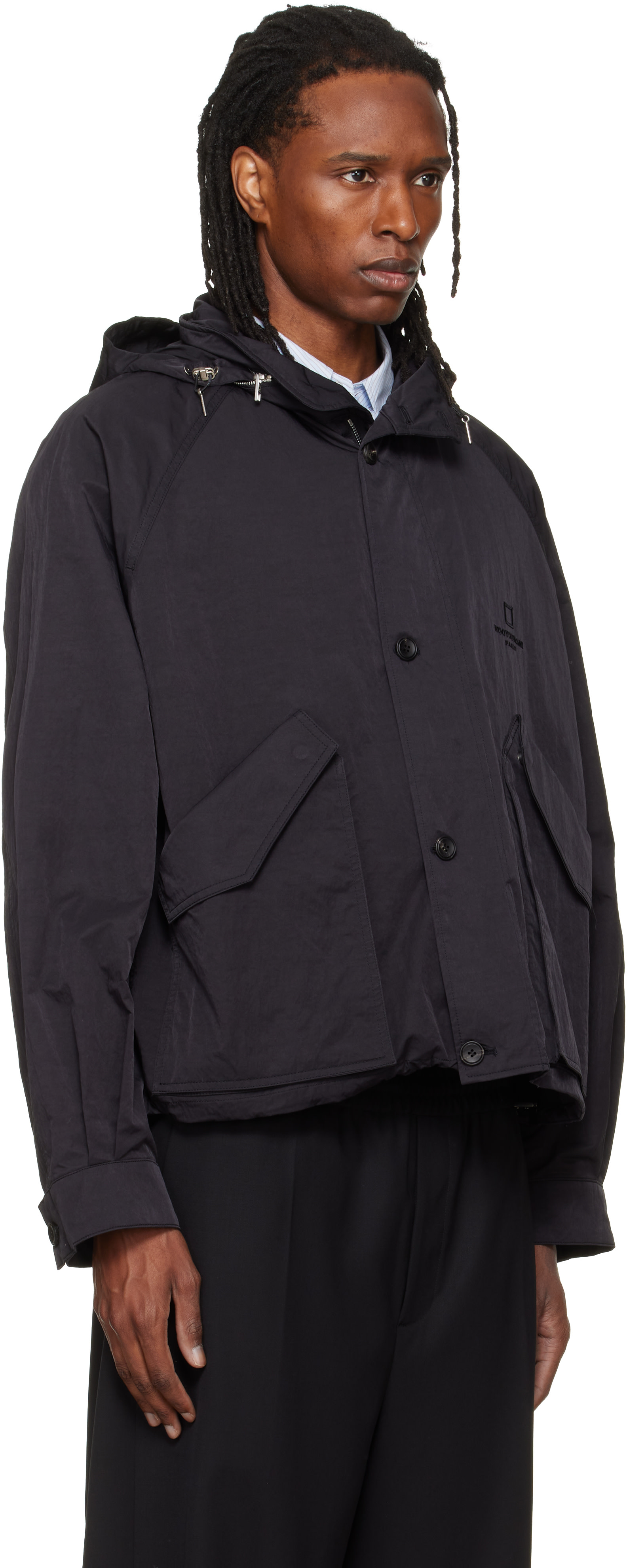 WOOYOUNGMI: Black Raglan Parachute Jacket | SSENSE