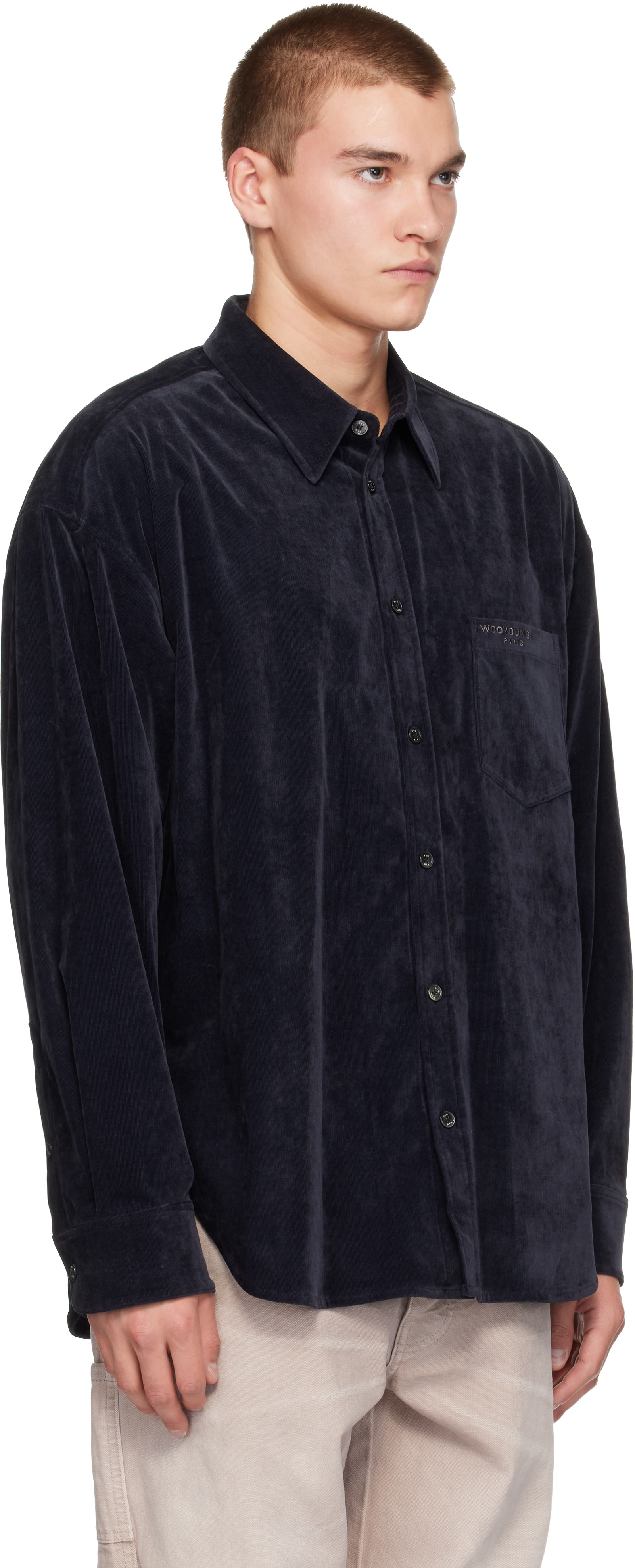 WOOYOUNGMI: Navy Embroidered Detail Shirt | SSENSE