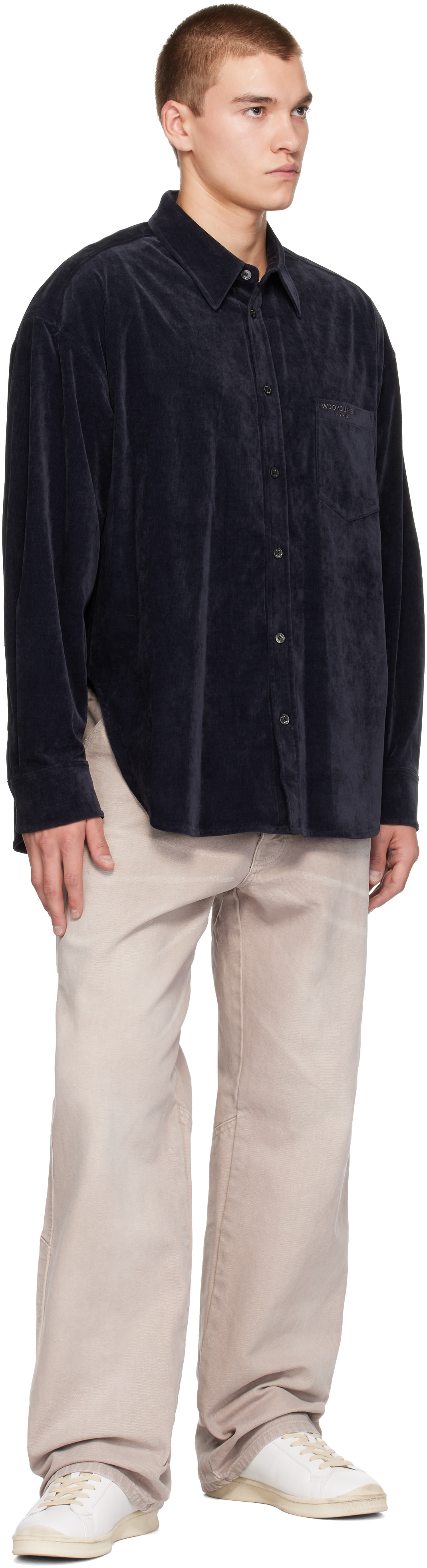 WOOYOUNGMI: Navy Embroidered Detail Shirt | SSENSE