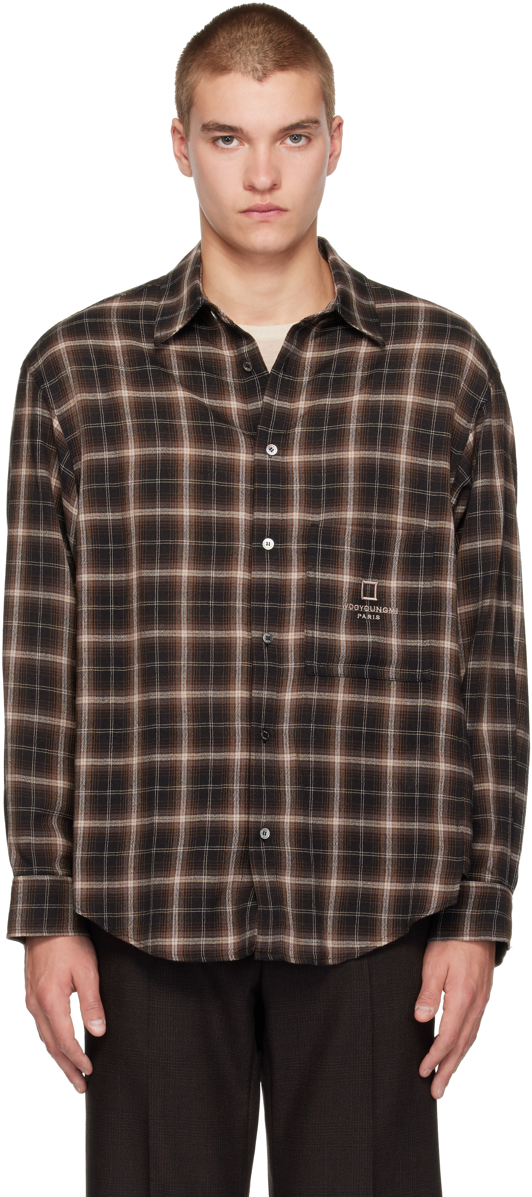 WOOYOUNGMI: Brown Ombre Check Shirt | SSENSE