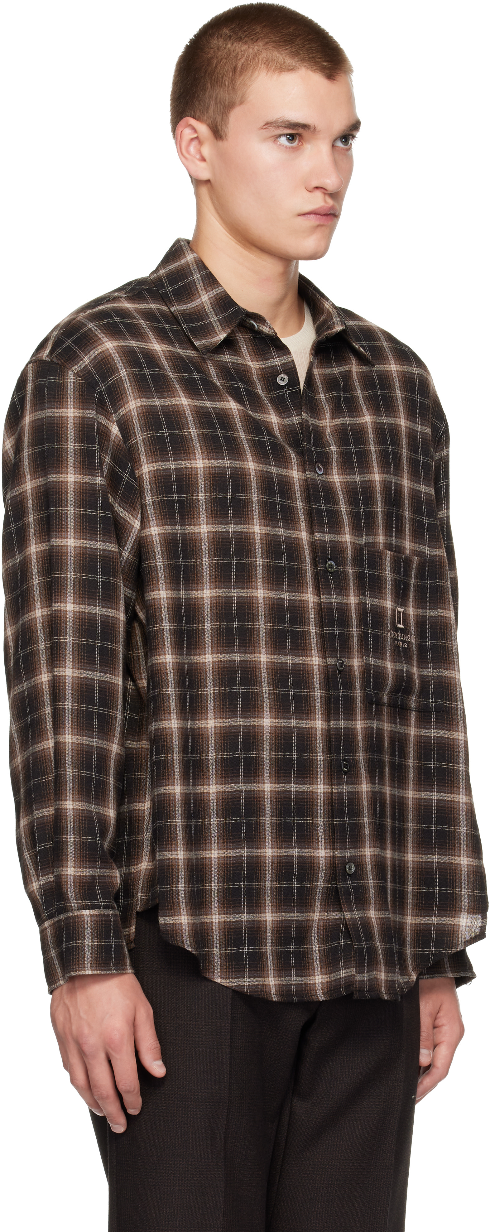 WOOYOUNGMI: Brown Ombre Check Shirt | SSENSE