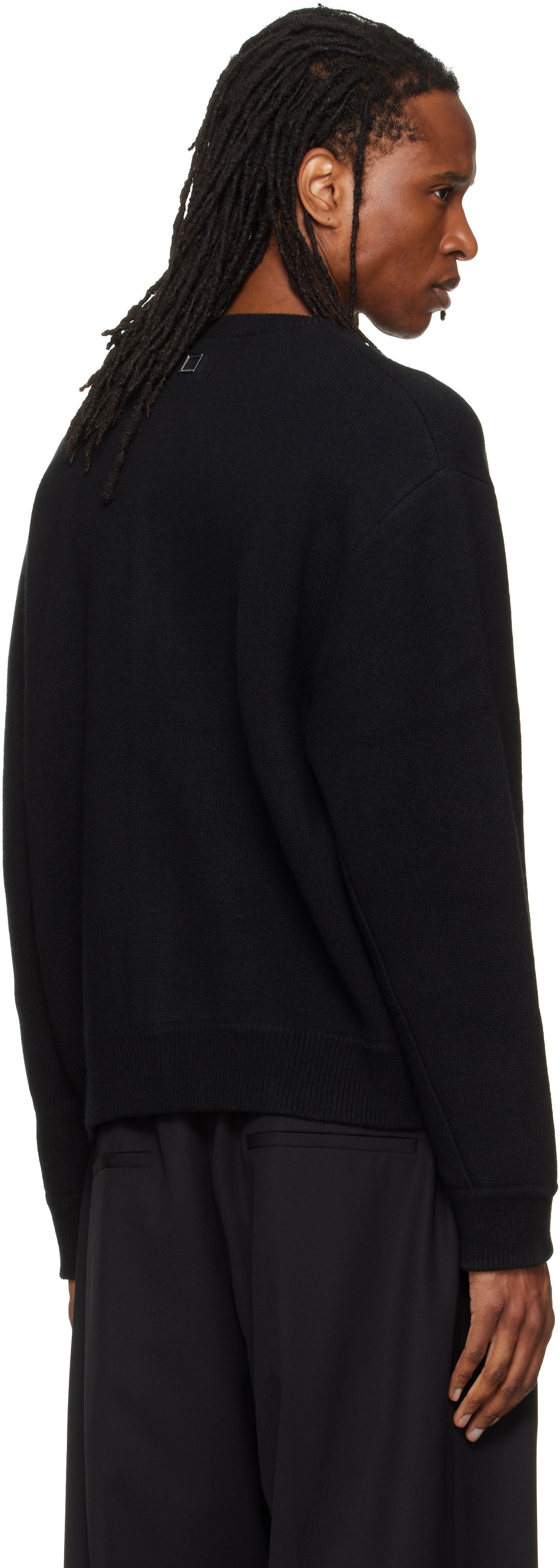 WOOYOUNGMI: Black Round Neck Wool Cardigan | SSENSE