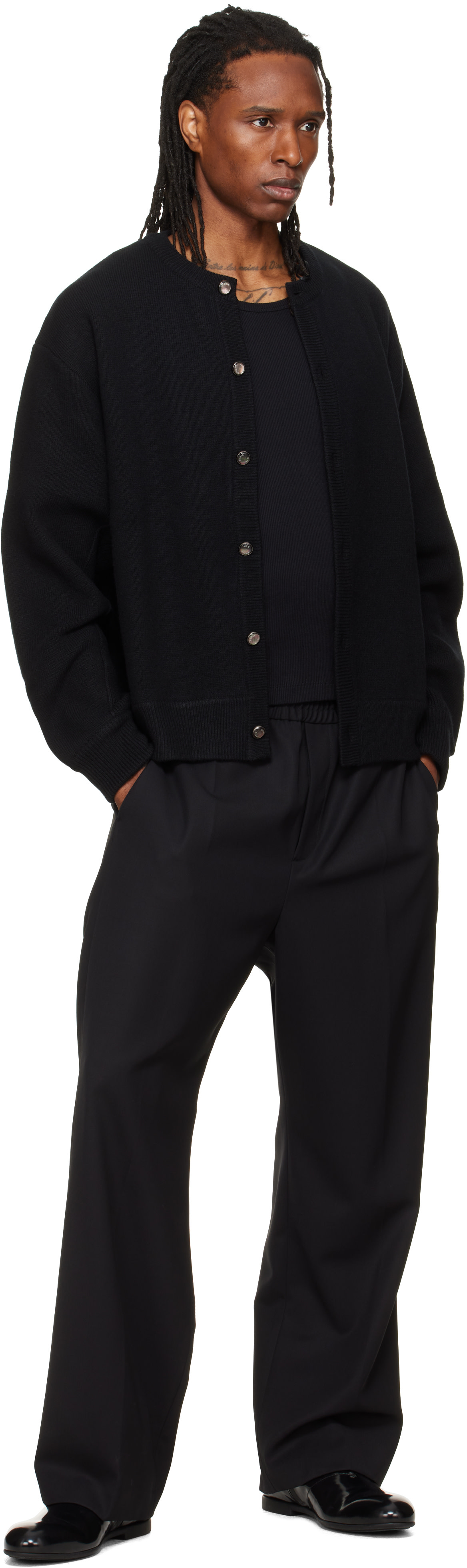 WOOYOUNGMI: Black Round Neck Wool Cardigan | SSENSE