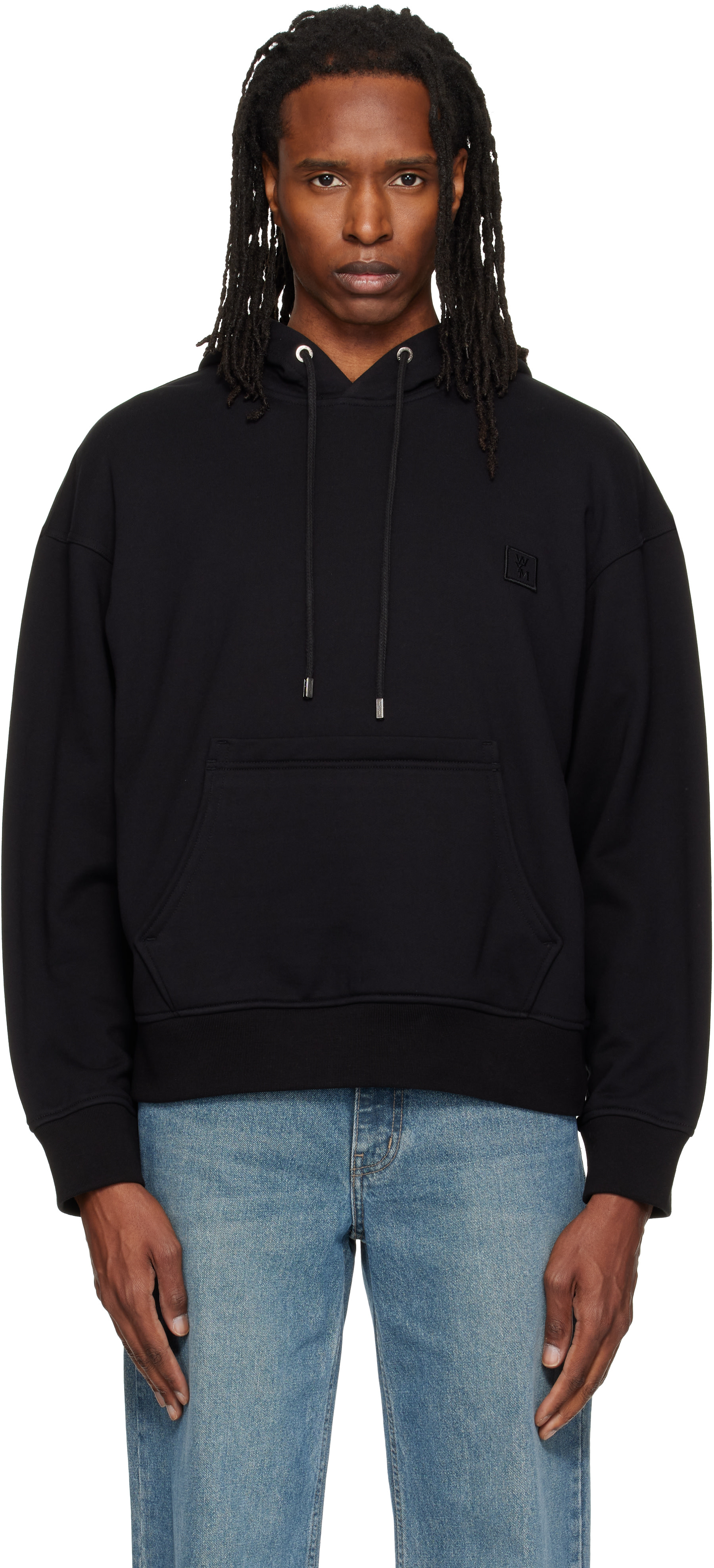 WOOYOUNGMI: Black Flower Back Logo Hoodie | SSENSE