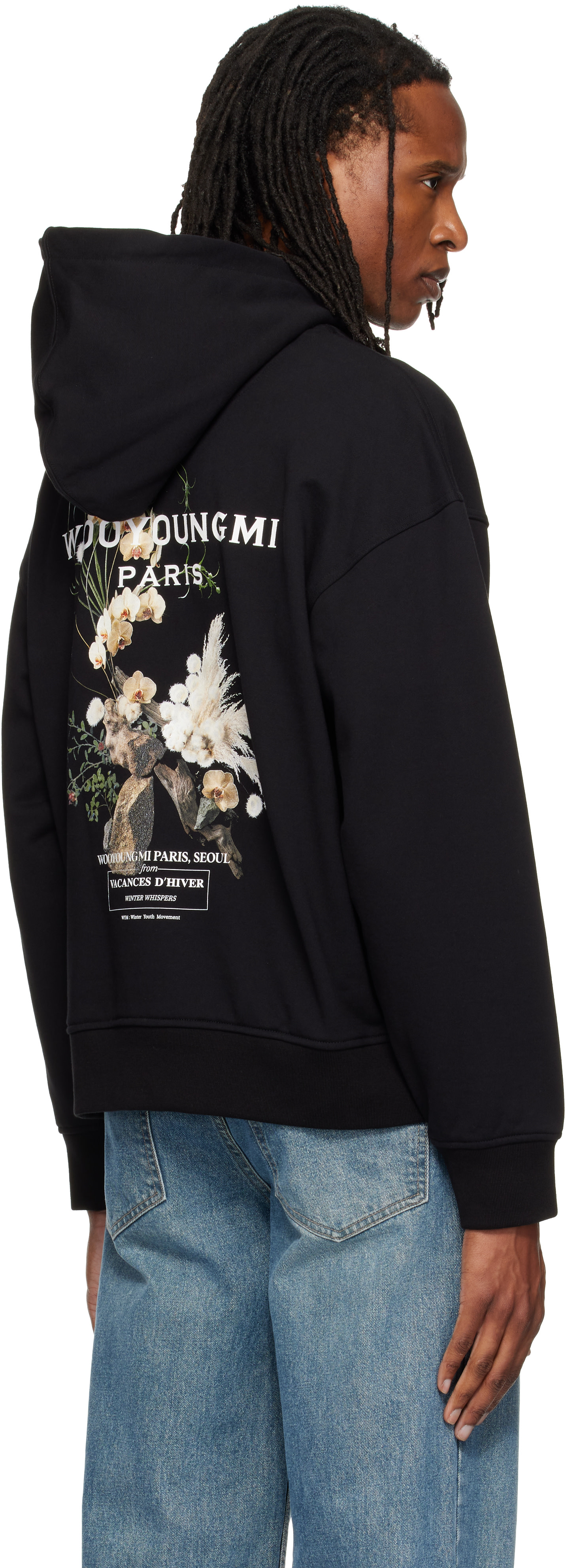 WOOYOUNGMI - Pull à capuche noir à image florale à logo