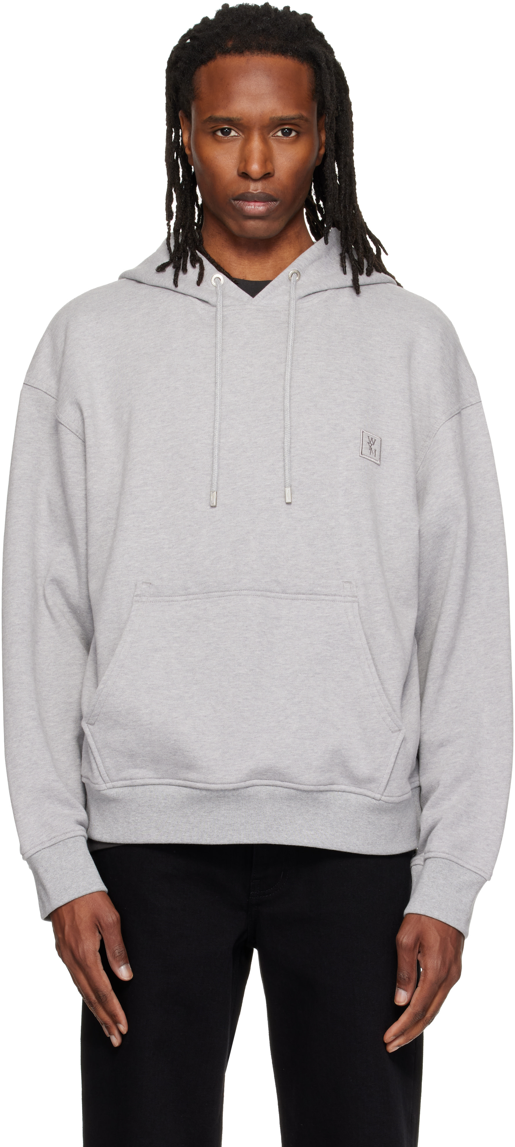 WOOYOUNGMI - Pull à capuche gris à image à logo à l'arrière