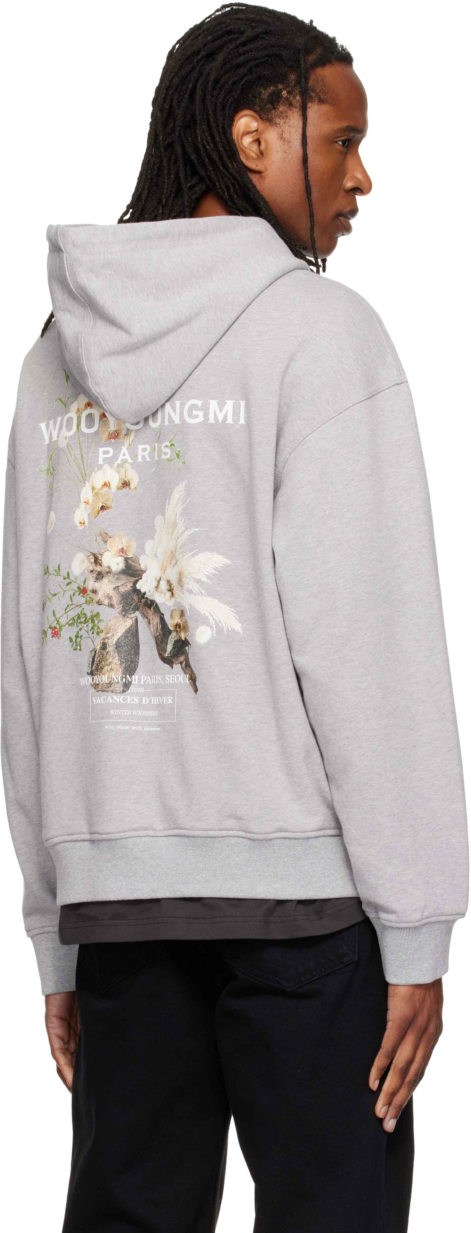 WOOYOUNGMI - Pull à capuche gris à image à logo à l'arrière