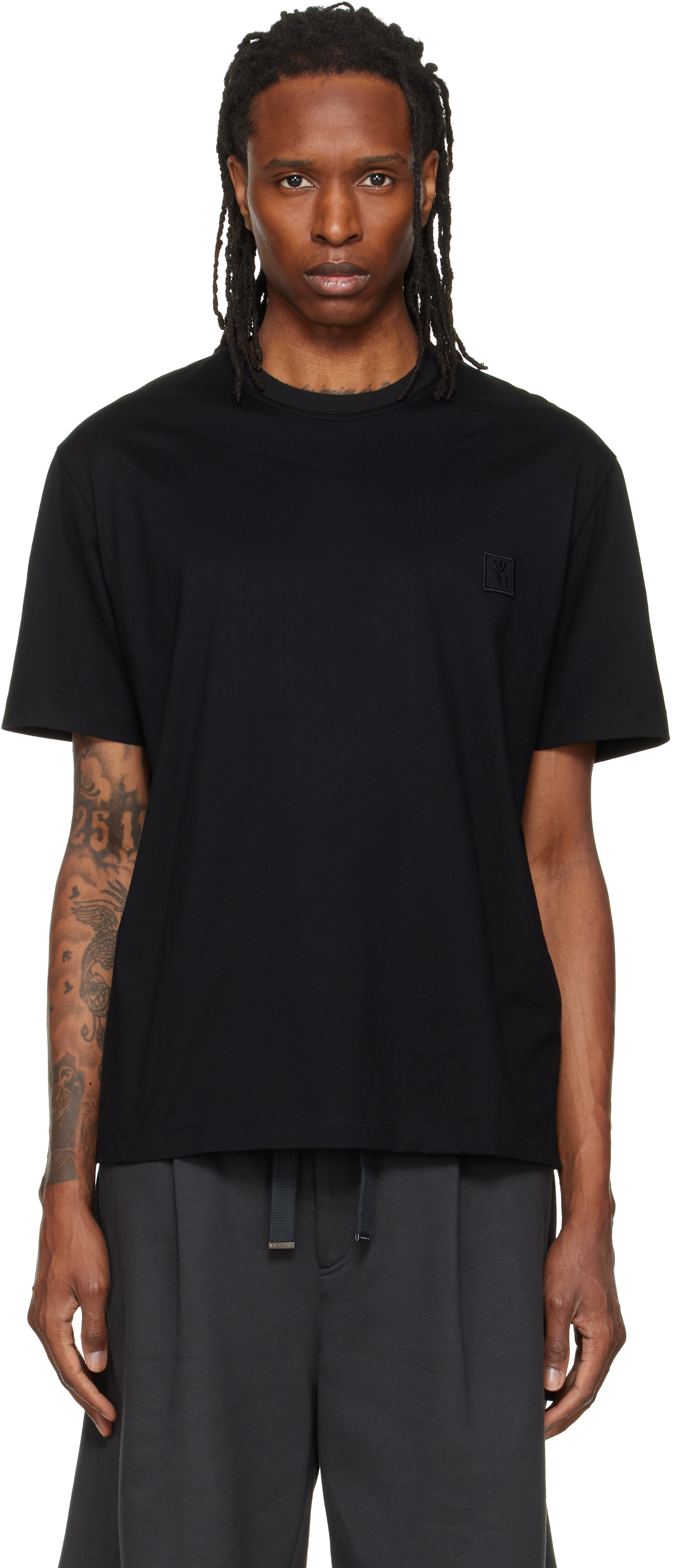 WOOYOUNGMI: Black Cotton Back Logo T-shirt | SSENSE