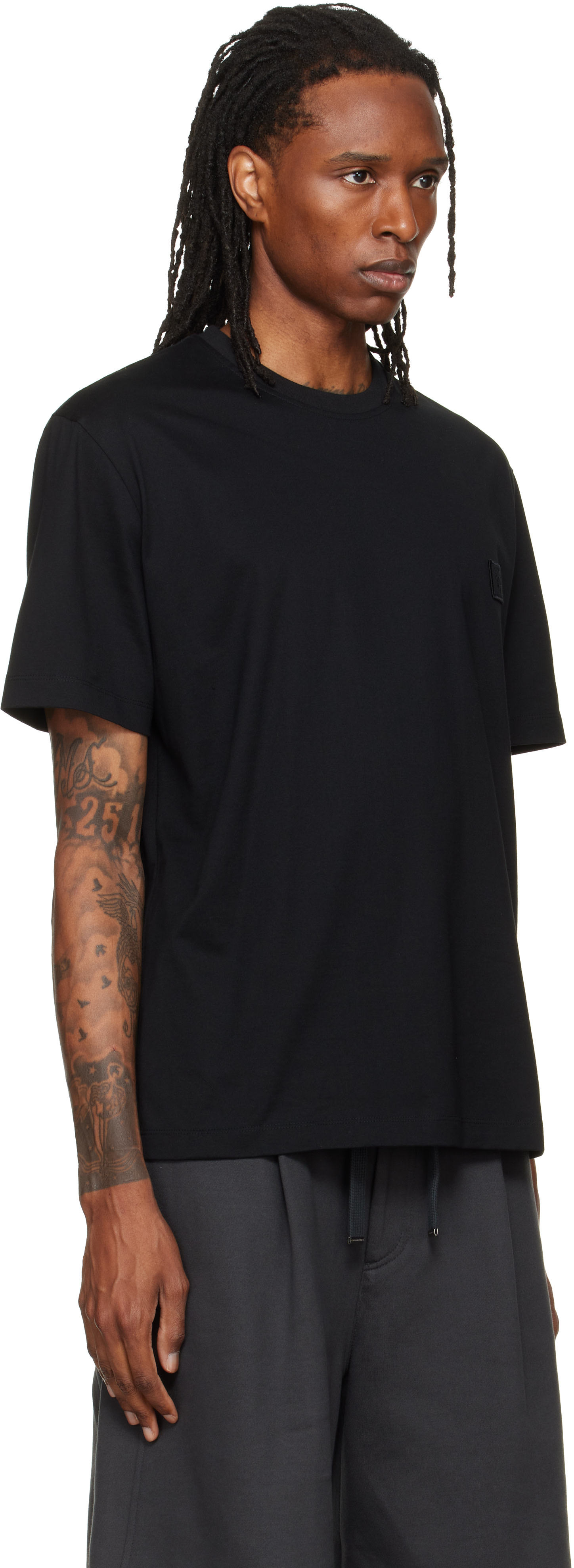 WOOYOUNGMI: Black Cotton Back Logo T-shirt | SSENSE