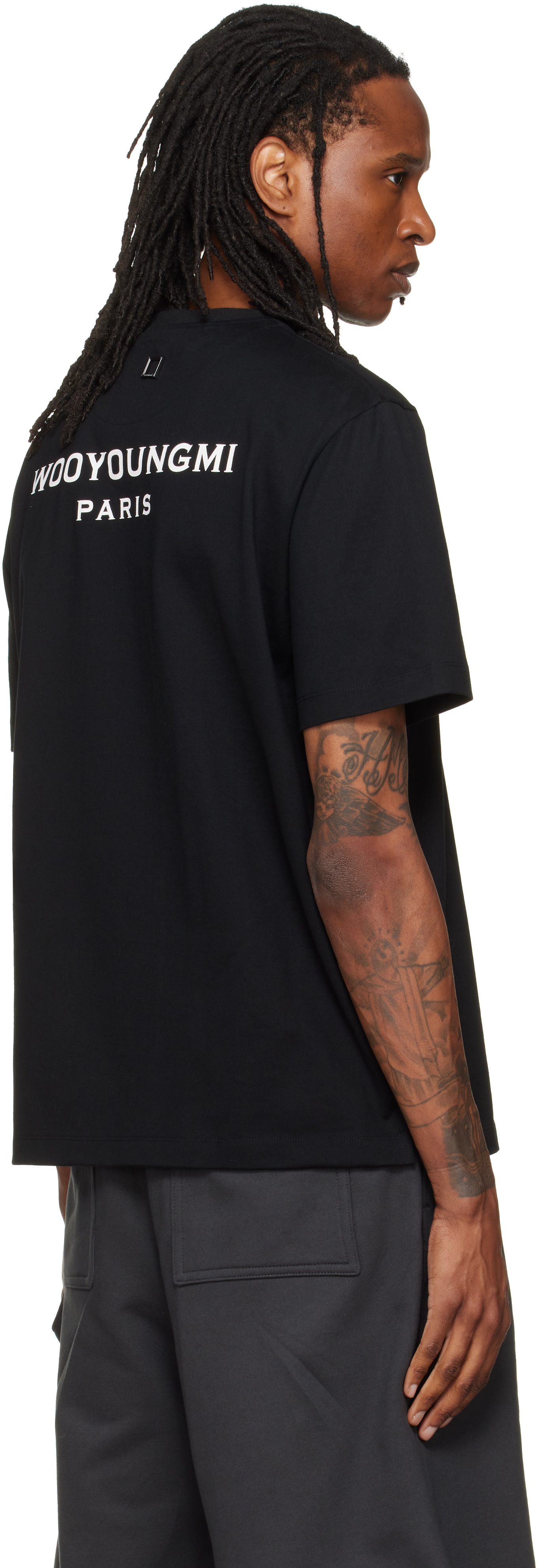 WOOYOUNGMI: Black Cotton Back Logo T-shirt | SSENSE