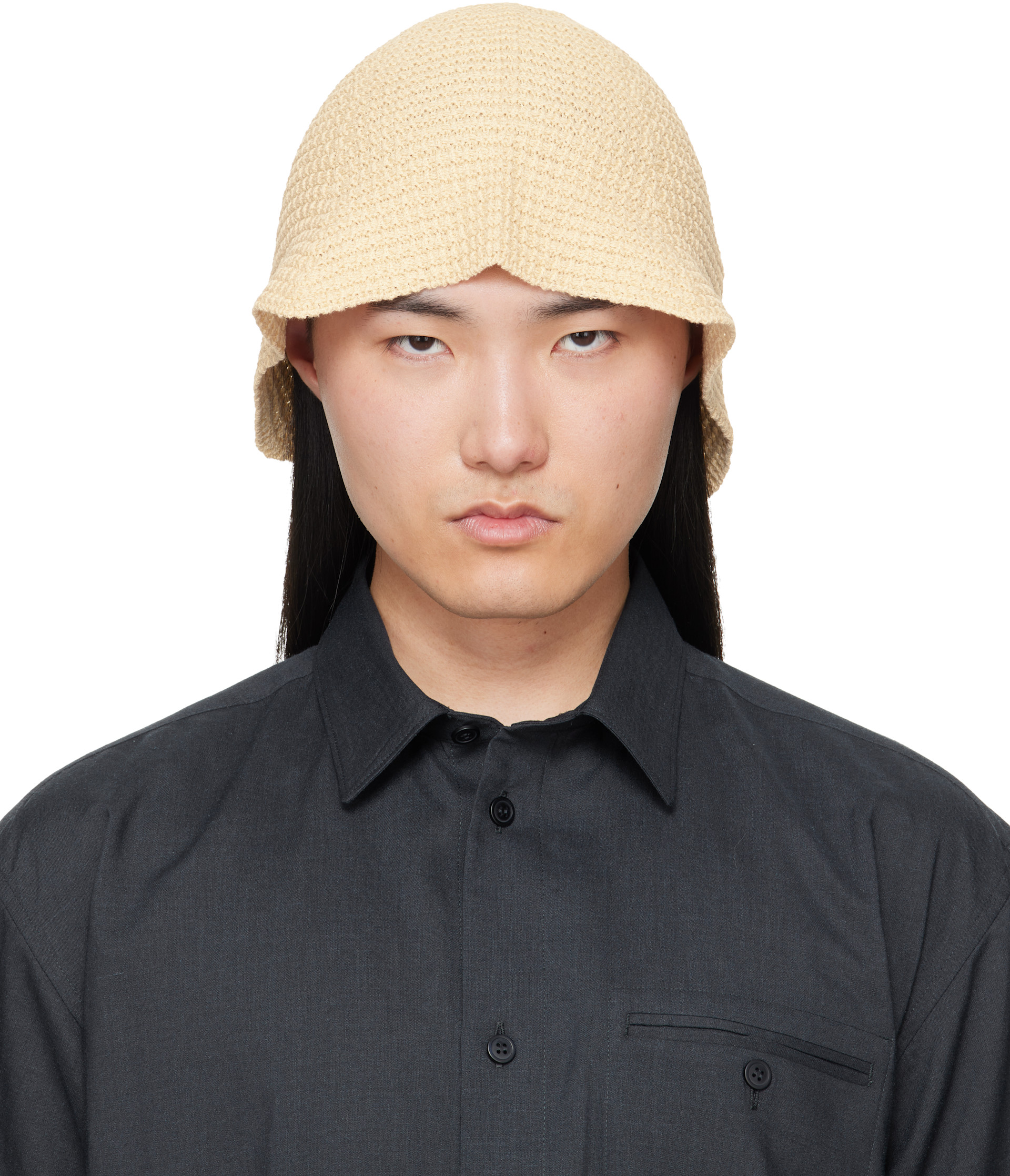 Homme Plissé Issey Miyake: Chapeau blanc cassé en crochet | SSENSE