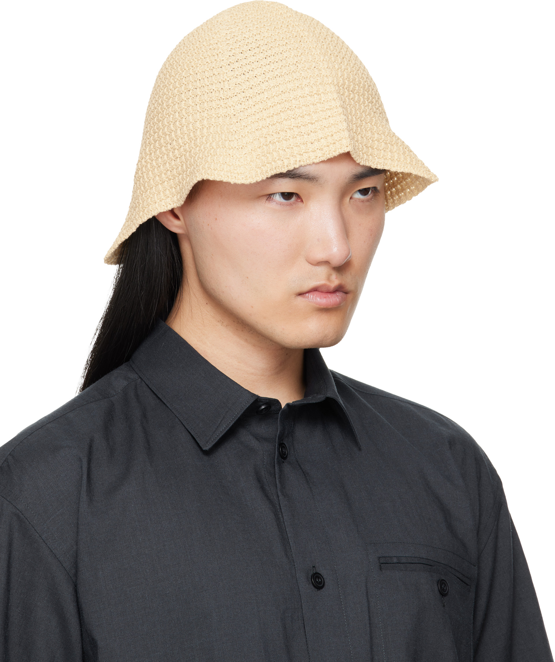 HOMME PLISSÉ ISSEY MIYAKE: Off-White Crochet Hat | SSENSE