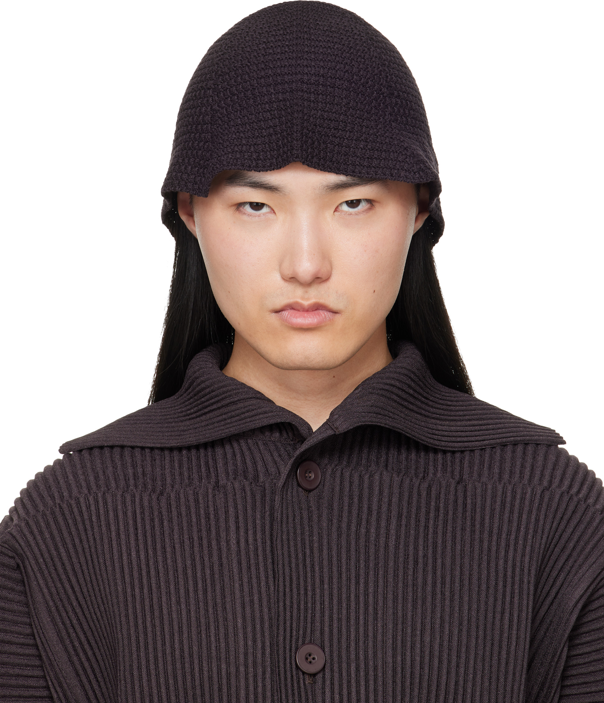 HOMME PLISSÉ ISSEY MIYAKE: Brown Crochet Hat | SSENSE