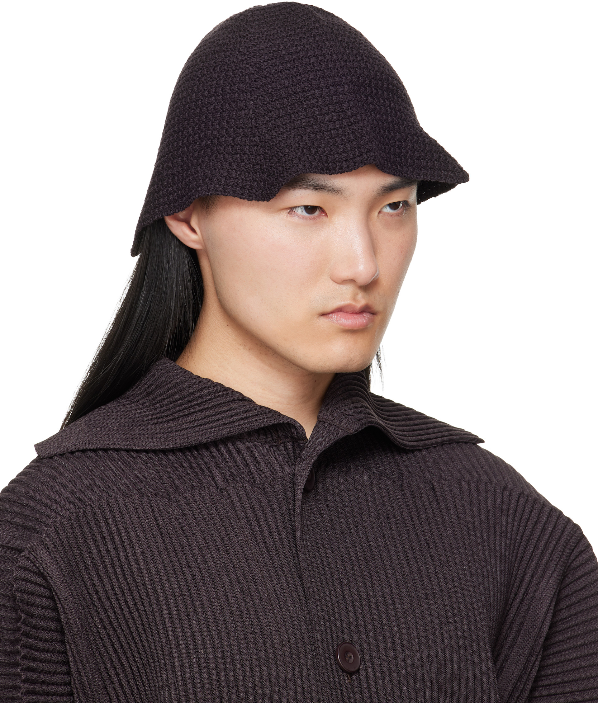 HOMME PLISSÉ ISSEY MIYAKE: Brown Crochet Hat | SSENSE