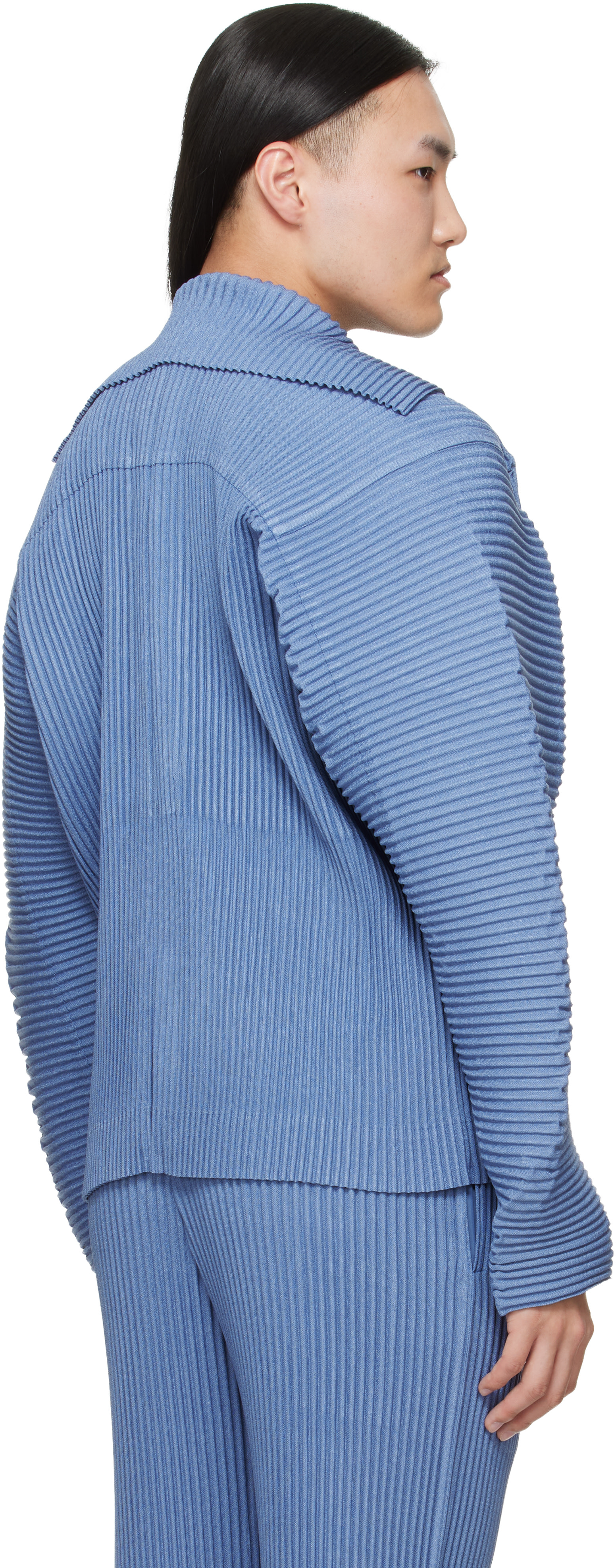 HOMME PLISSÉ ISSEY MIYAKE: Blue Linen Like Jacket | SSENSE Canada