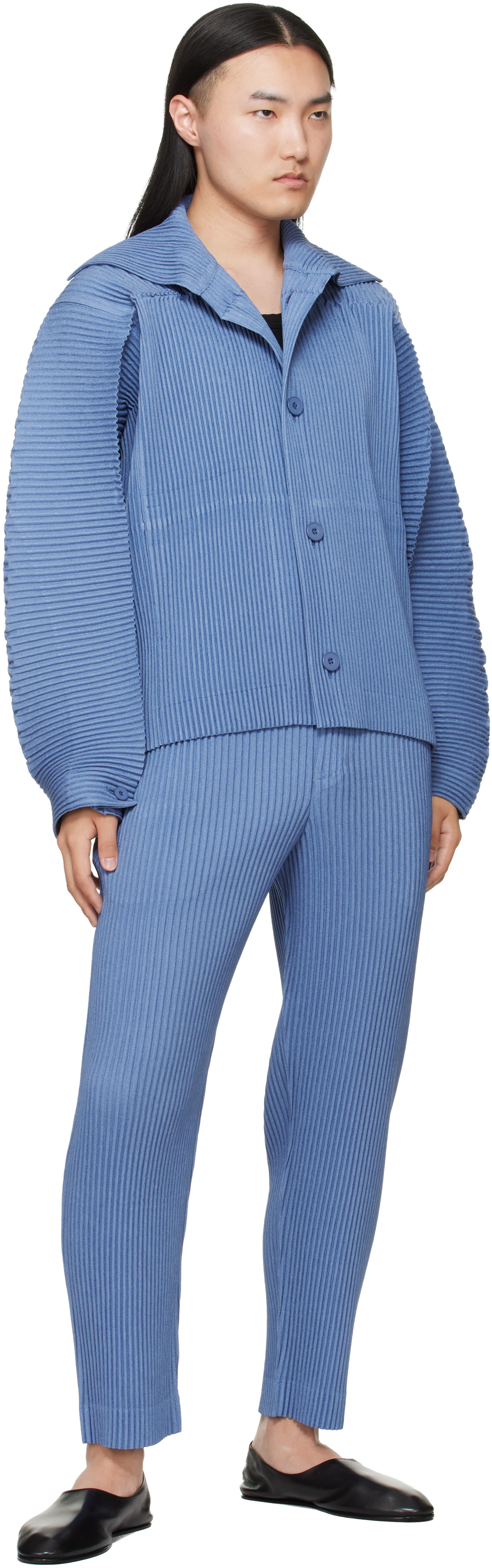 HOMME PLISSÉ ISSEY MIYAKE: Blue Linen Like Jacket | SSENSE Canada