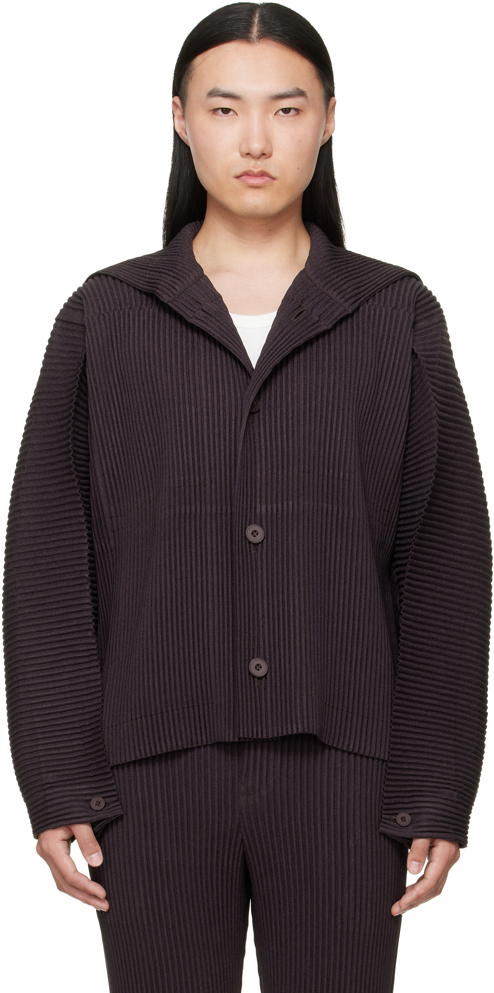 HOMME PLISSÉ ISSEY MIYAKE: Brown Linen Like Jacket | SSENSE United