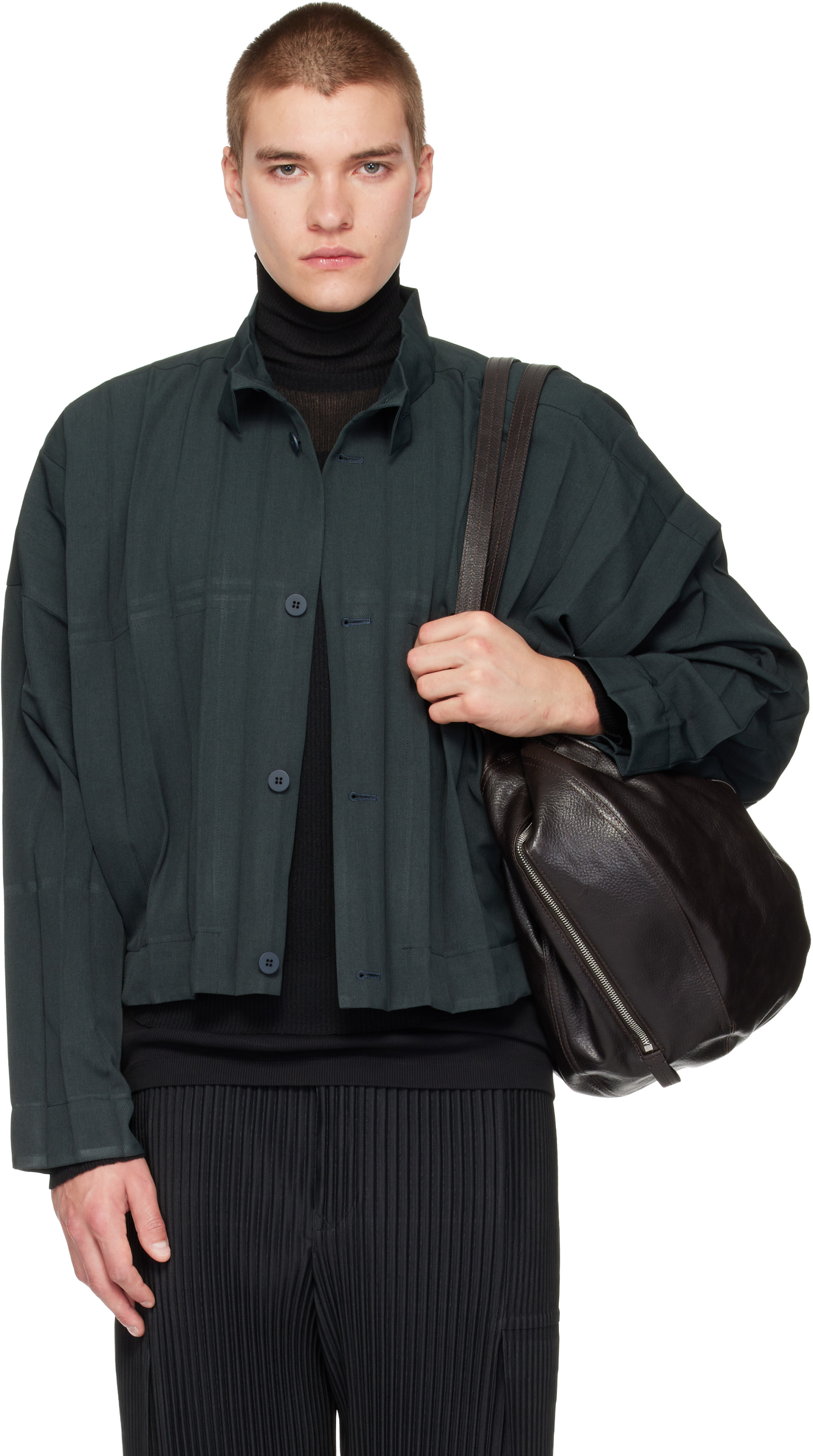 HOMME PLISSÉ ISSEY MIYAKE: Green Edge Ensemble Jacket | SSENSE