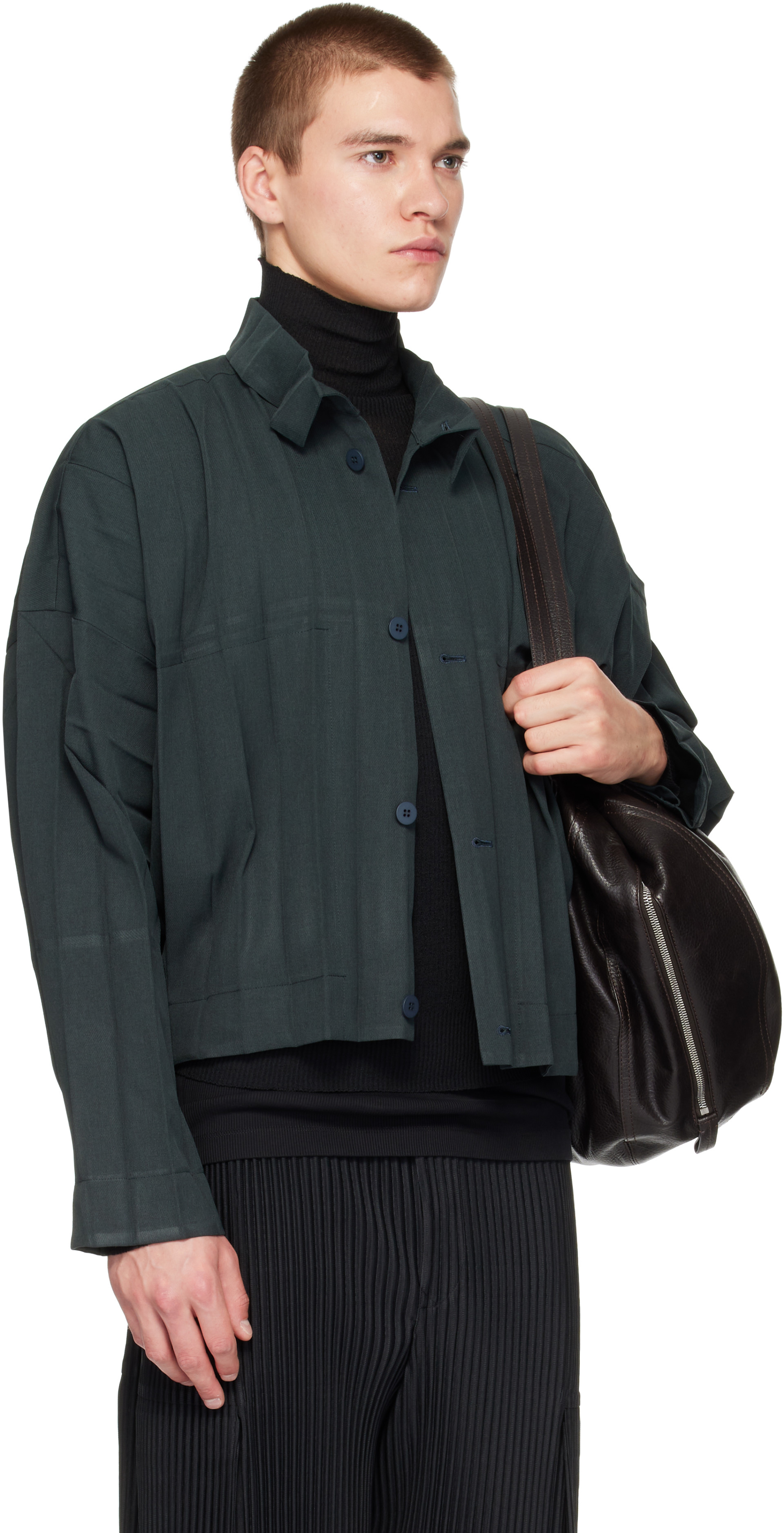 HOMME PLISSÉ ISSEY MIYAKE: Green Edge Ensemble Jacket | SSENSE