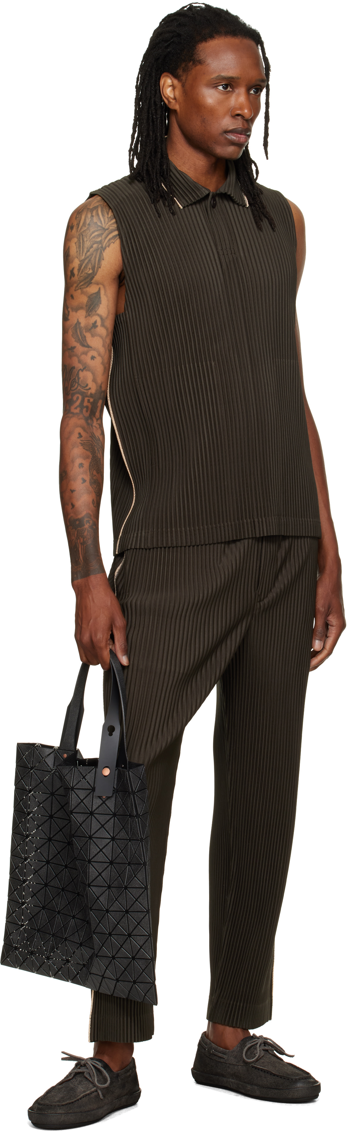 HOMME PLISSÉ ISSEY MIYAKE: Brown Embroidery Stripes Vest | SSENSE