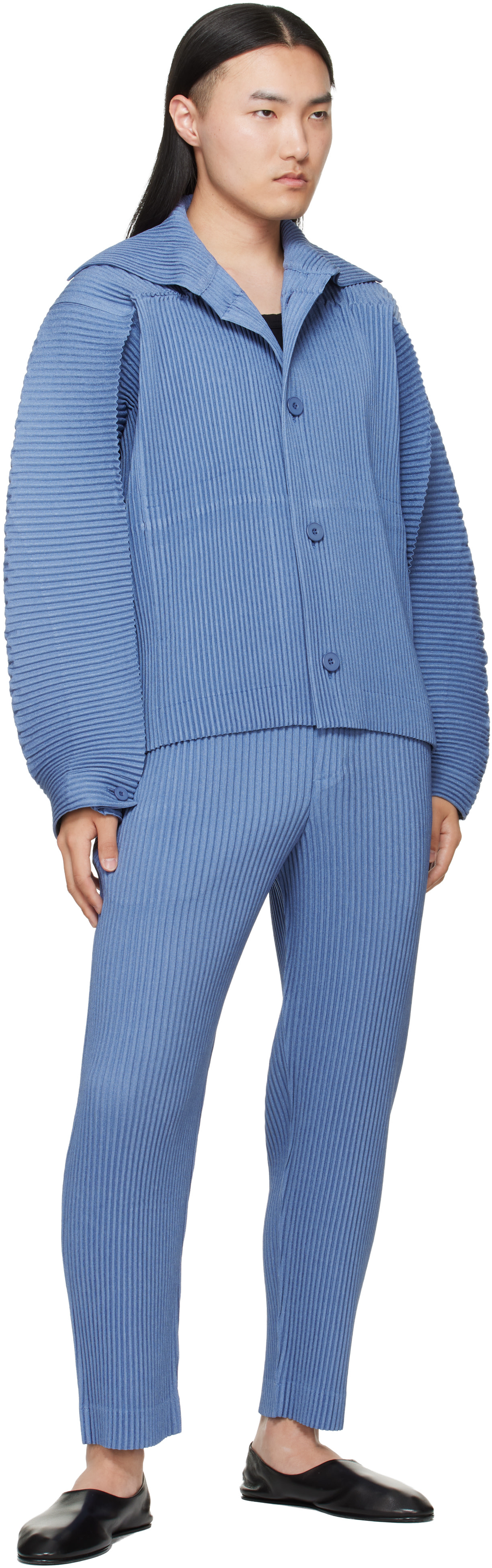 HOMME PLISSÉ ISSEY MIYAKE: Blue Linen Like Trousers | SSENSE Canada