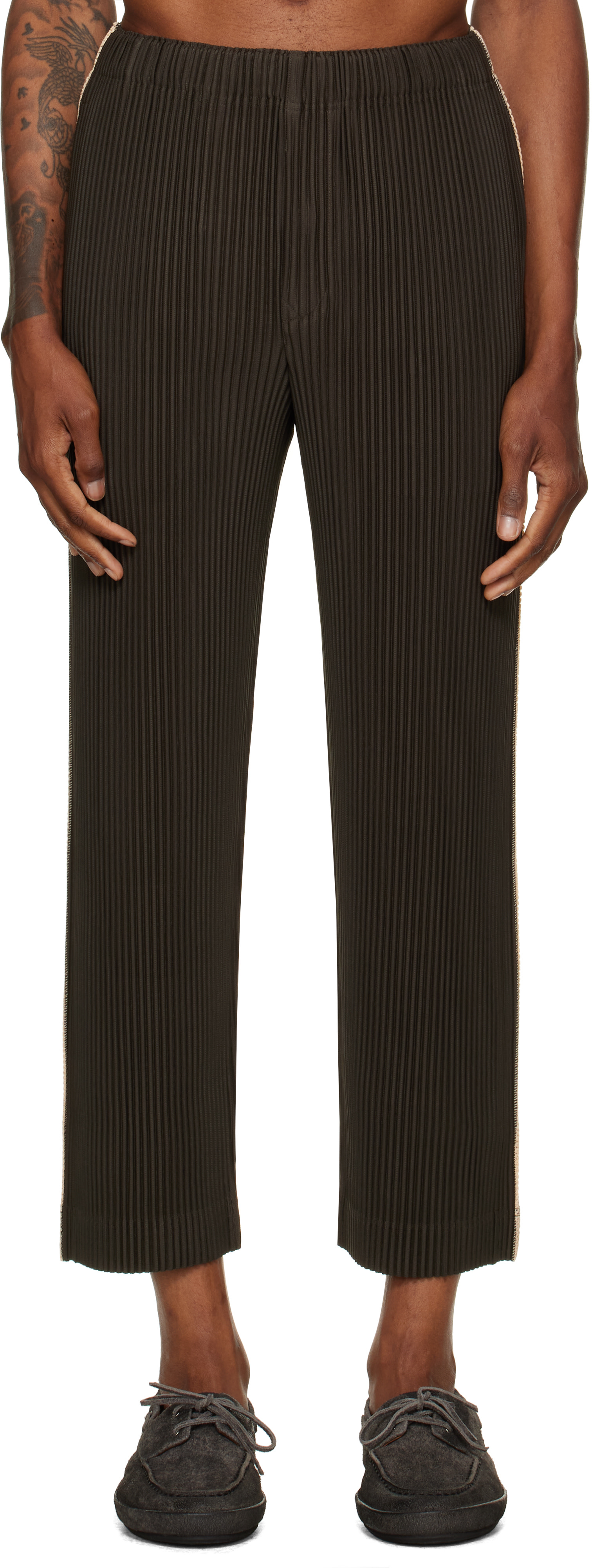 HOMME PLISSÉ ISSEY MIYAKE: Brown August Embroidery Stripes