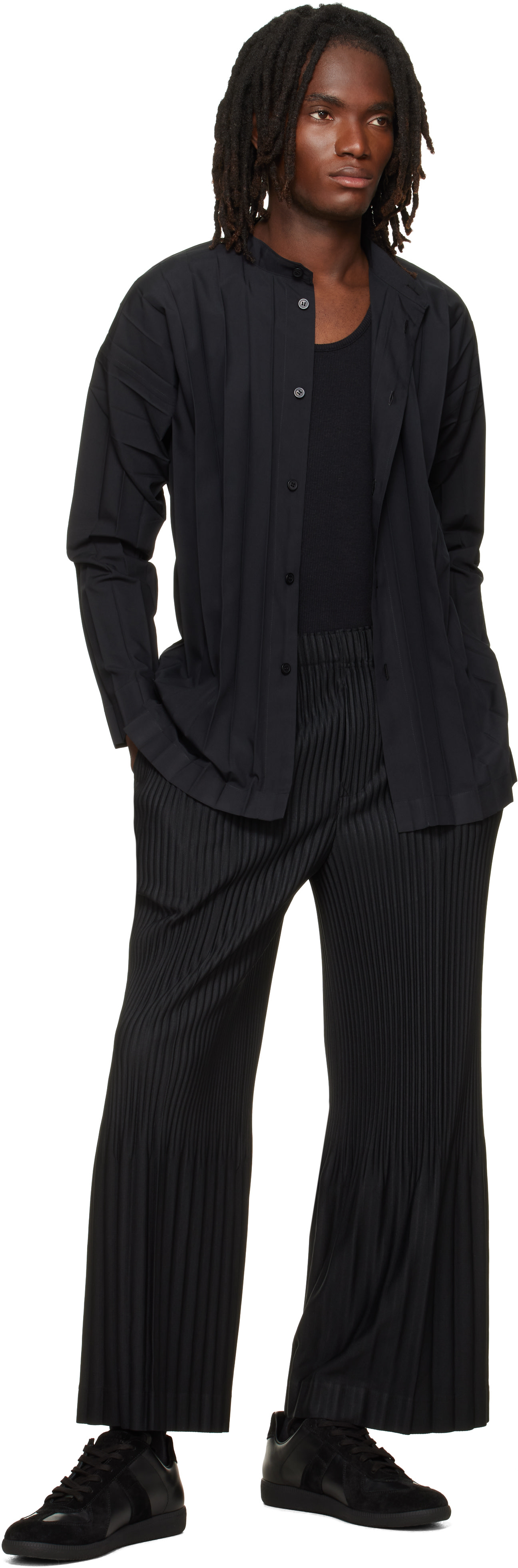 HOMME PLISSÉ ISSEY MIYAKE: Black Pleats Bottoms 1 Trousers | SSENSE