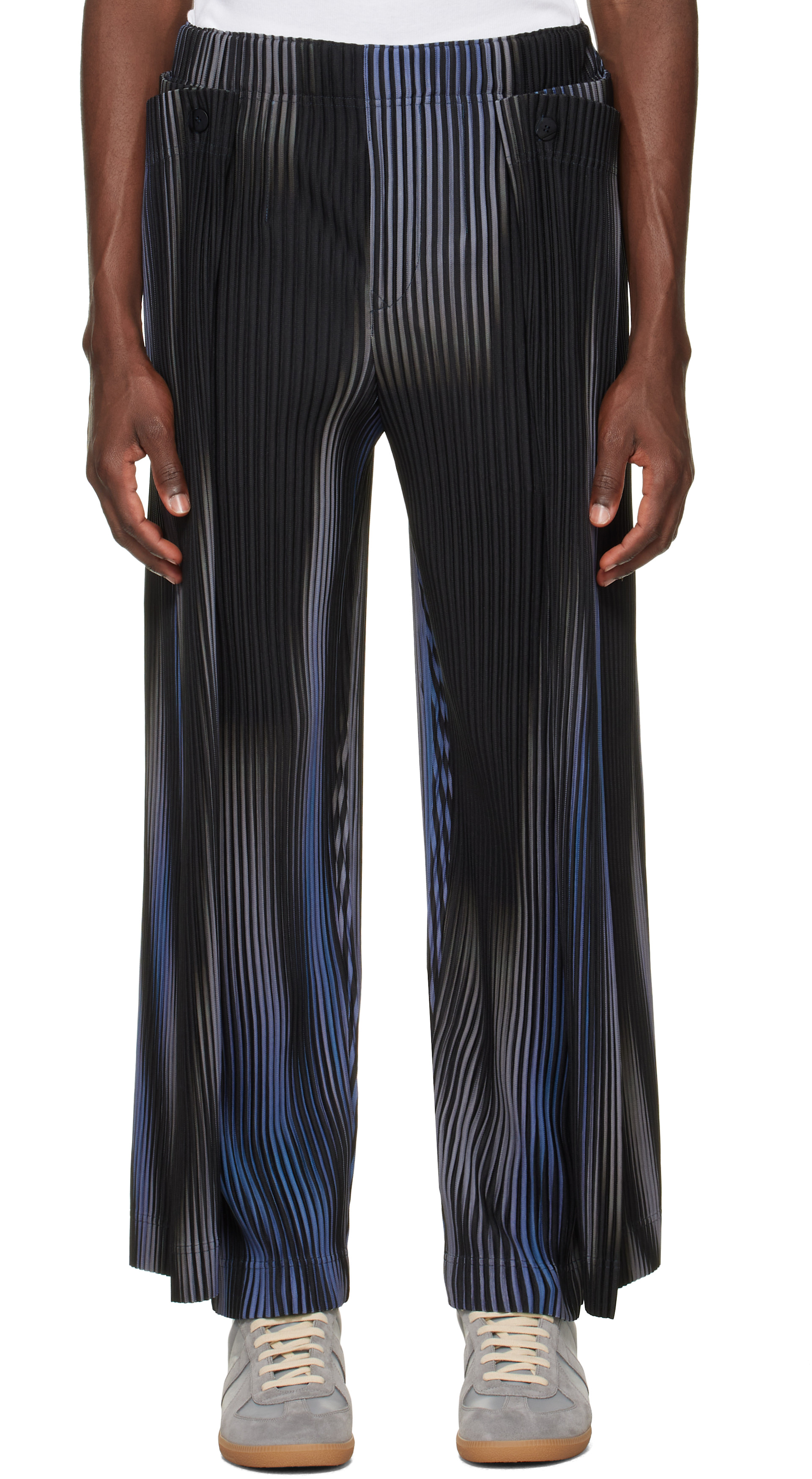 HOMME PLISSÉ ISSEY MIYAKE: Blue & Black Blend Of Lights Trousers