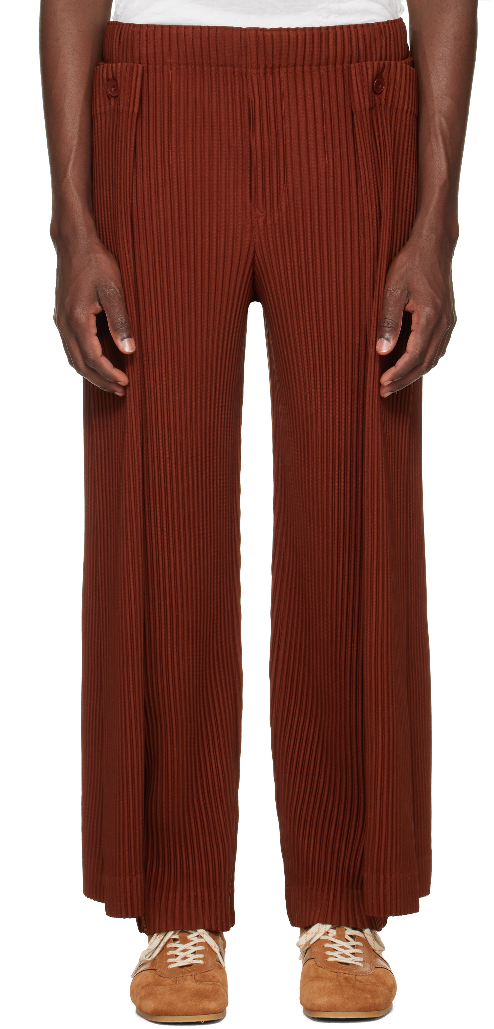 HOMME PLISSÉ ISSEY MIYAKE: Brown Motion Blur Trousers | SSENSE