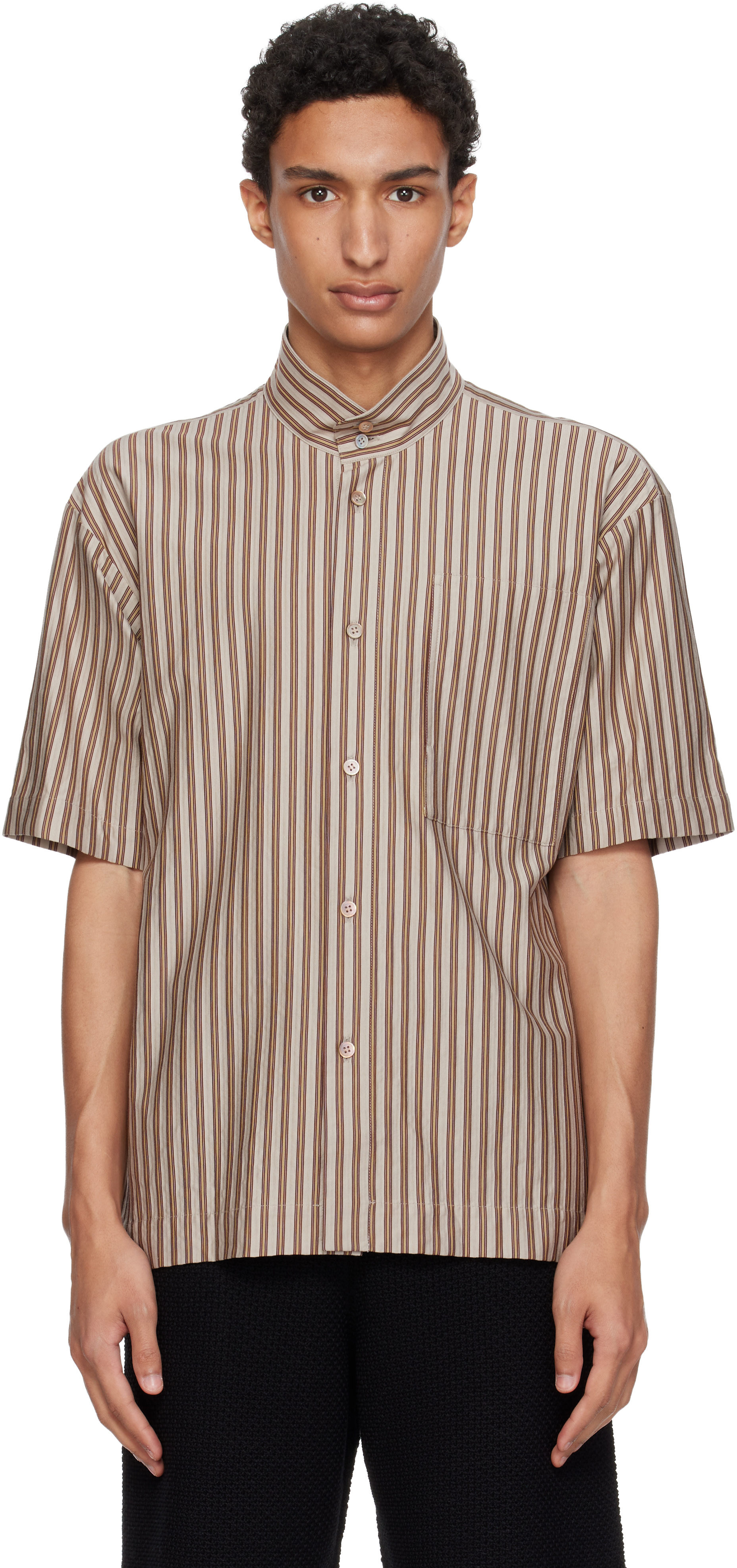 HOMME PLISSÉ ISSEY MIYAKE: Brown Stripe Jersey Shirt | SSENSE Canada