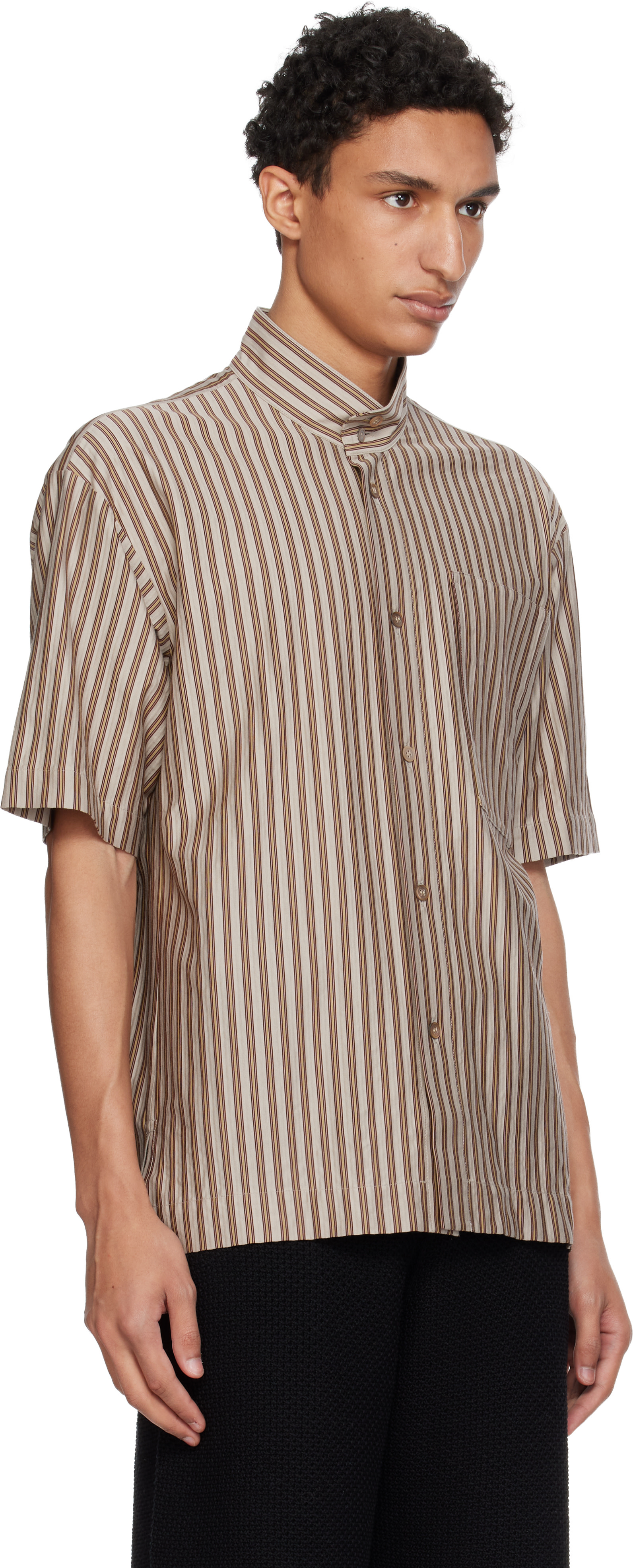 HOMME PLISSÉ ISSEY MIYAKE: Brown Stripe Jersey Shirt | SSENSE Canada